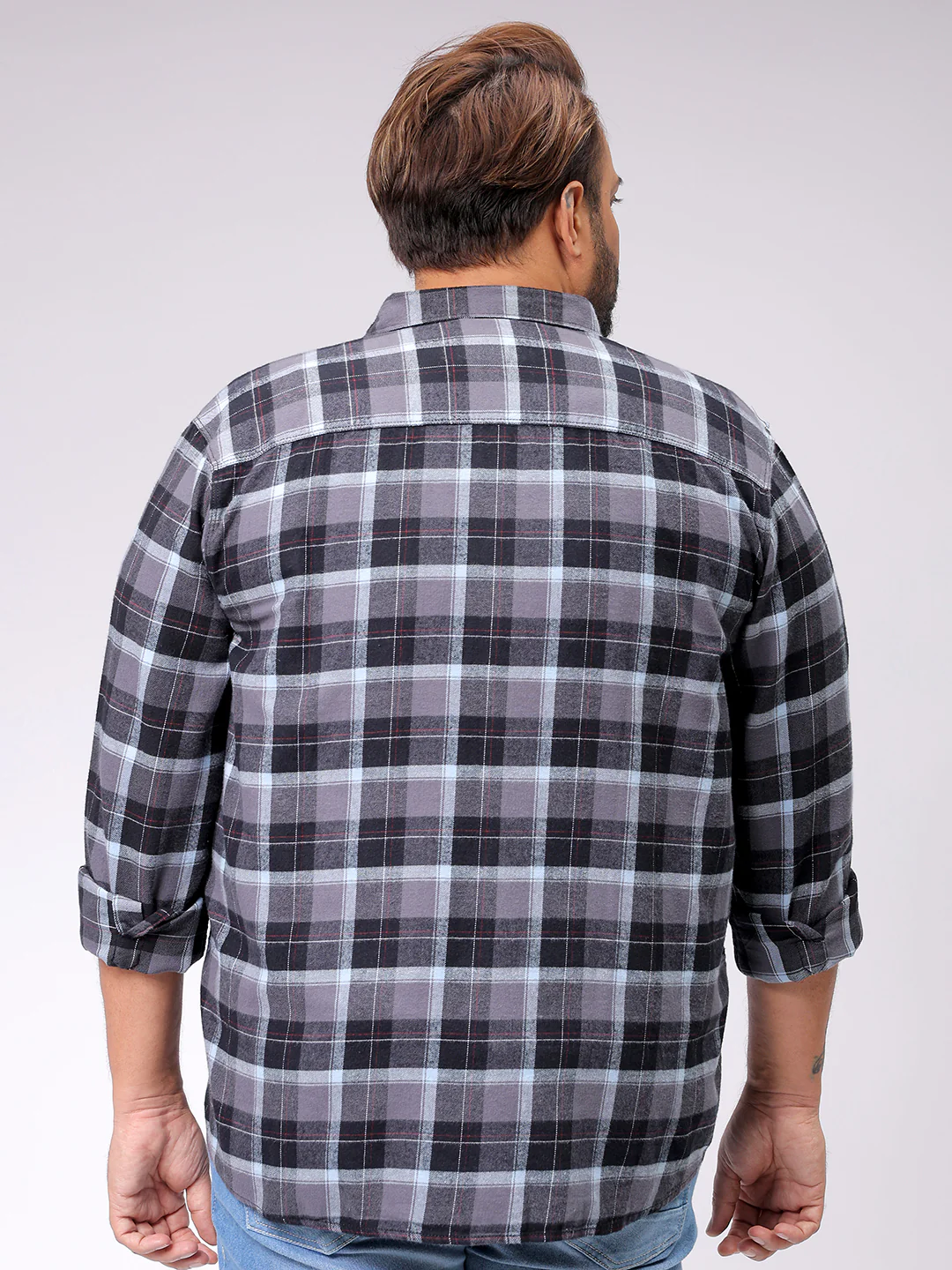 Men's Grey Regular Fit Checked Casual Shirt - Image 5