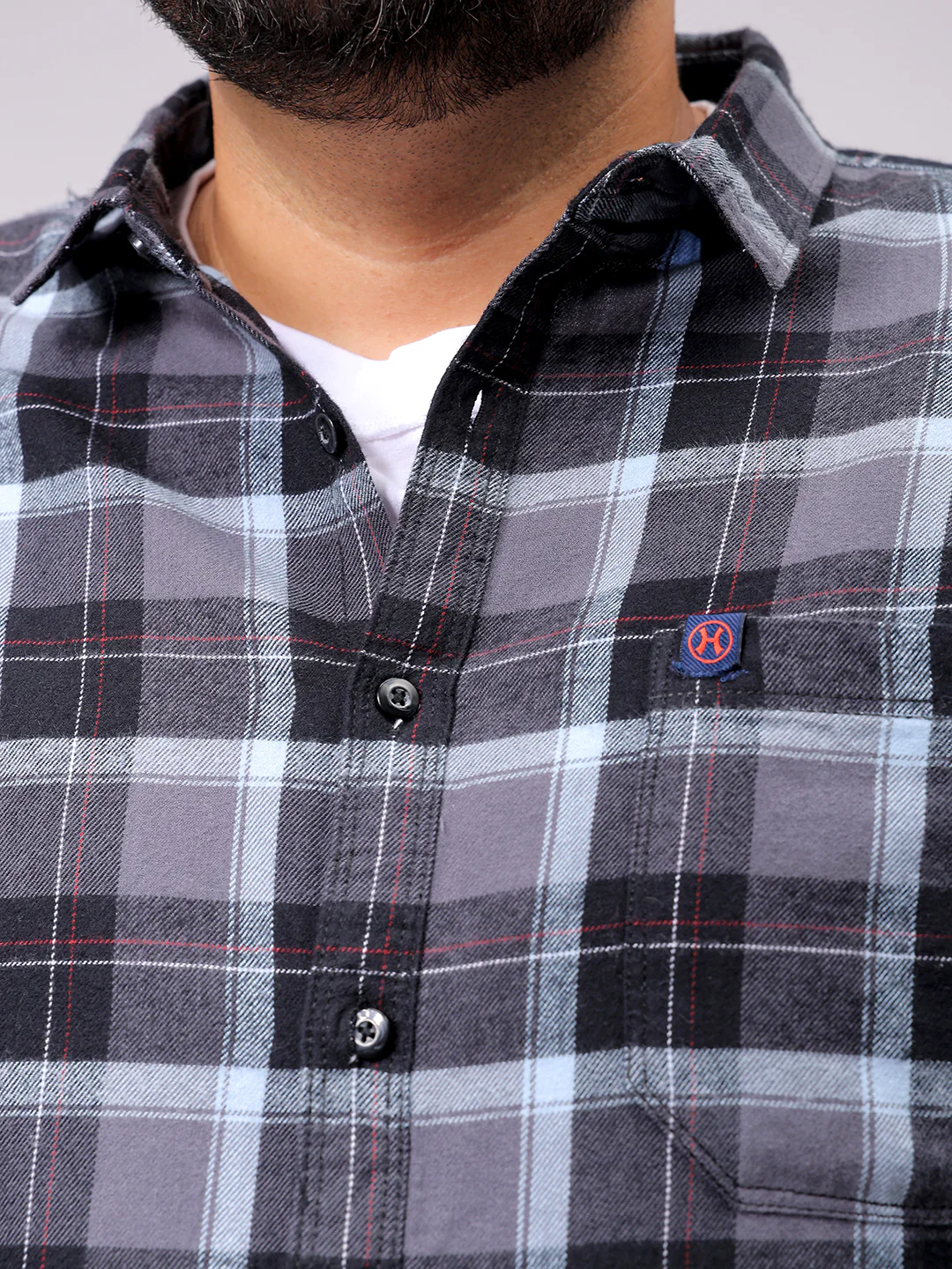 Men's Grey Regular Fit Checked Casual Shirt - Image 6