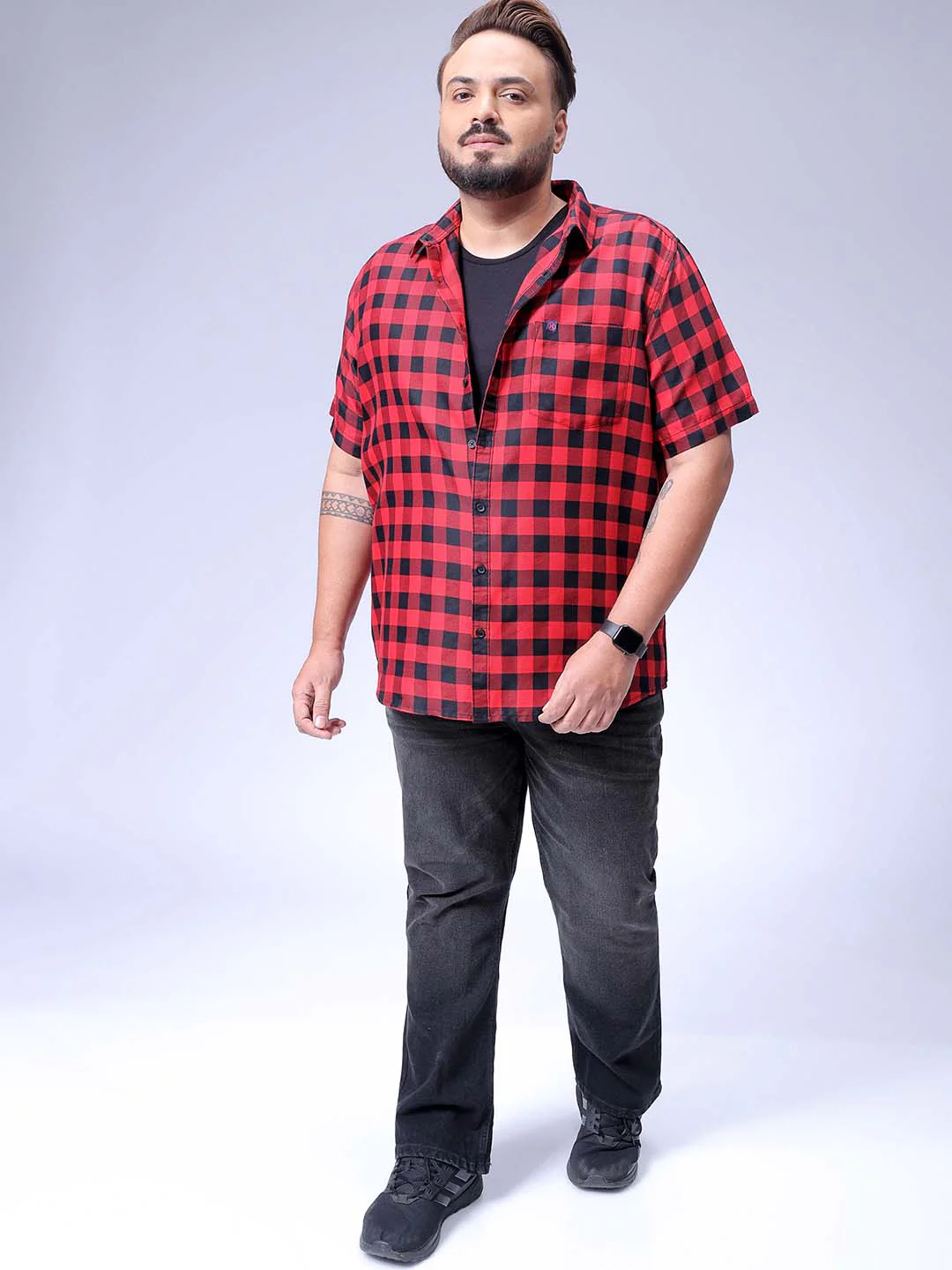 Men's Plus Size Checked Casual Shirt - Image 3