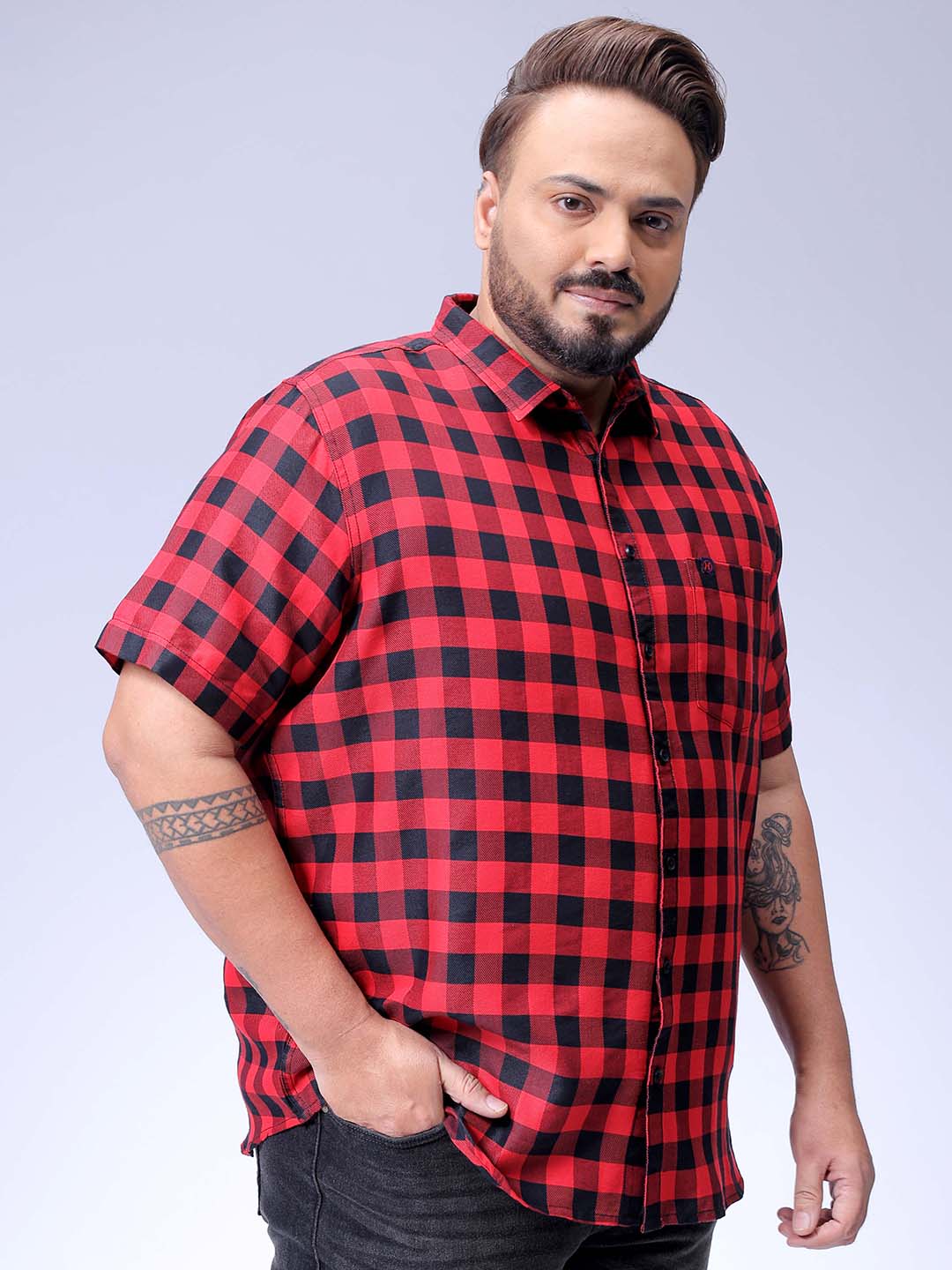 Men's Plus Size Checked Casual Shirt - Image 4