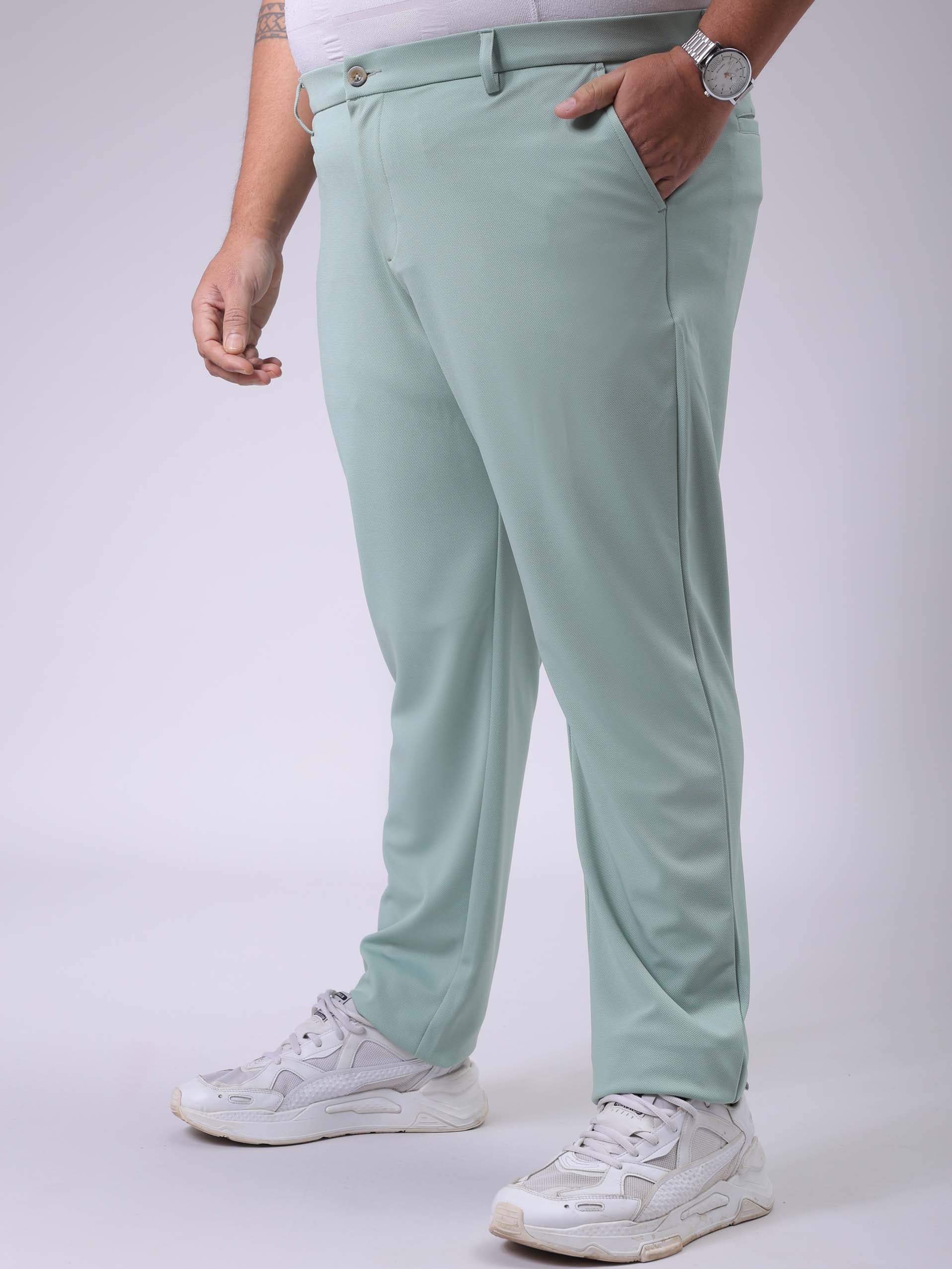 Men's Plus Size Green Regular Fit Solid Chinos - Image 3