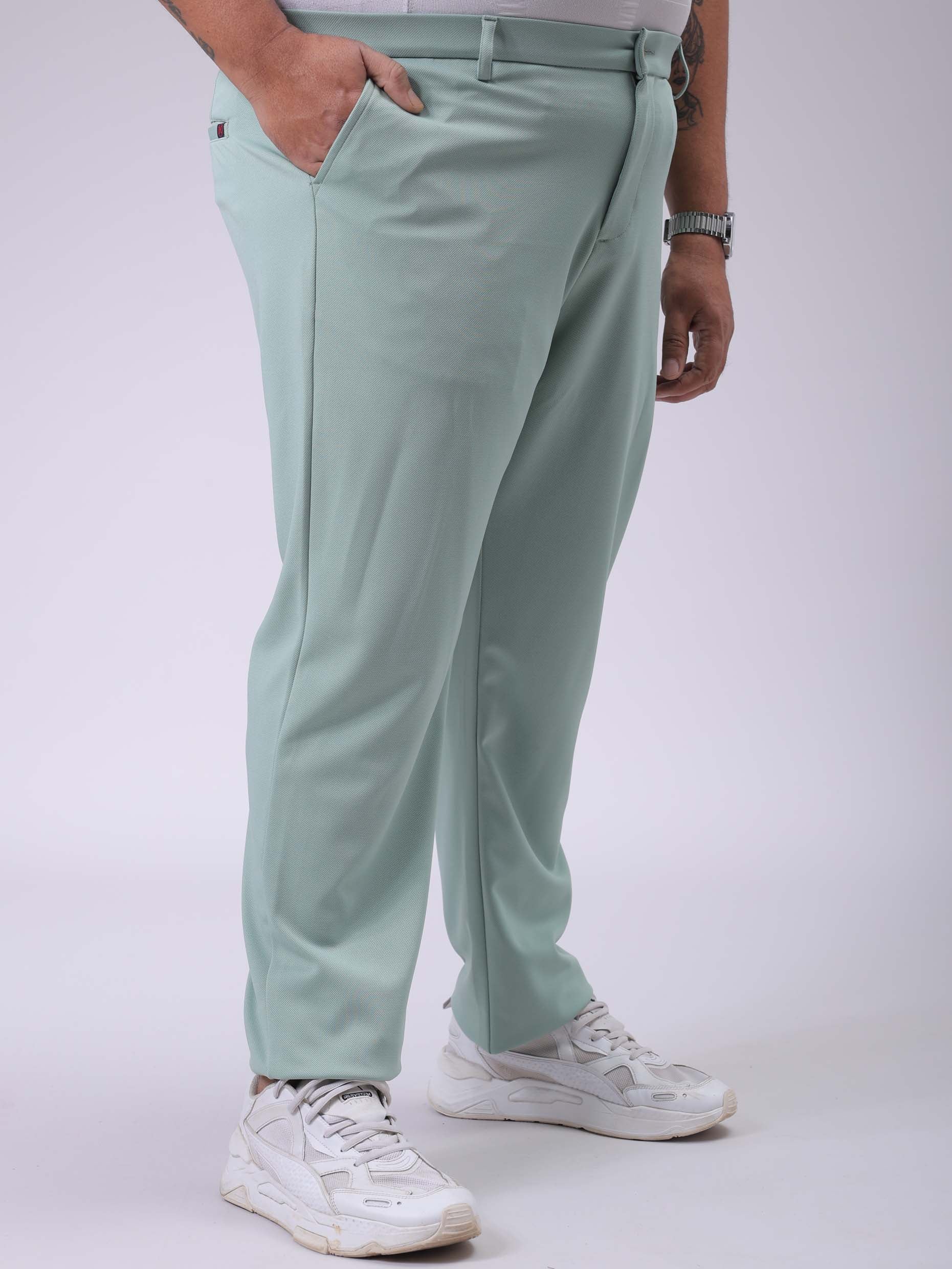 Men's Plus Size Green Regular Fit Solid Chinos - Image 4