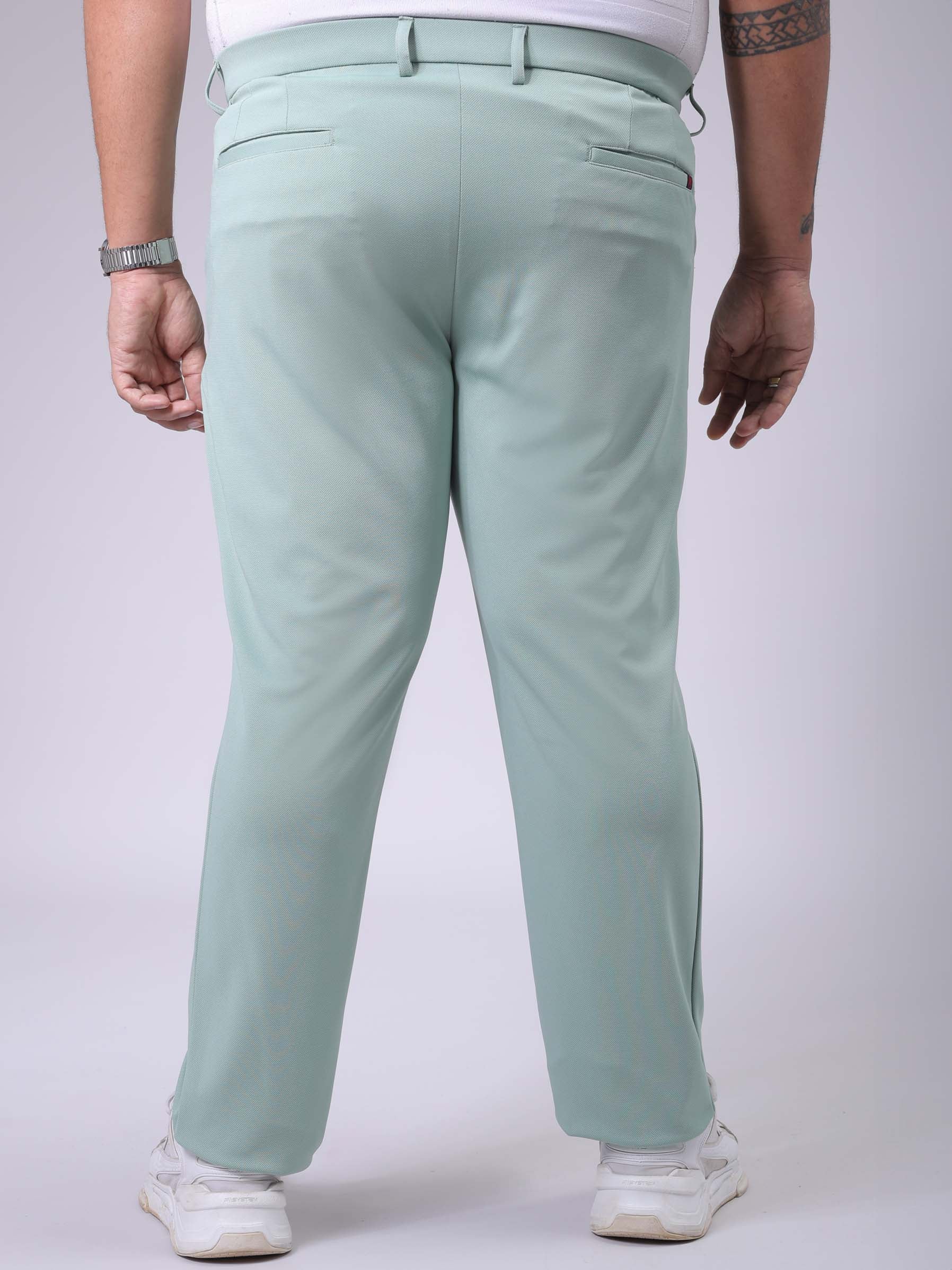 Men's Plus Size Green Regular Fit Solid Chinos - Image 5