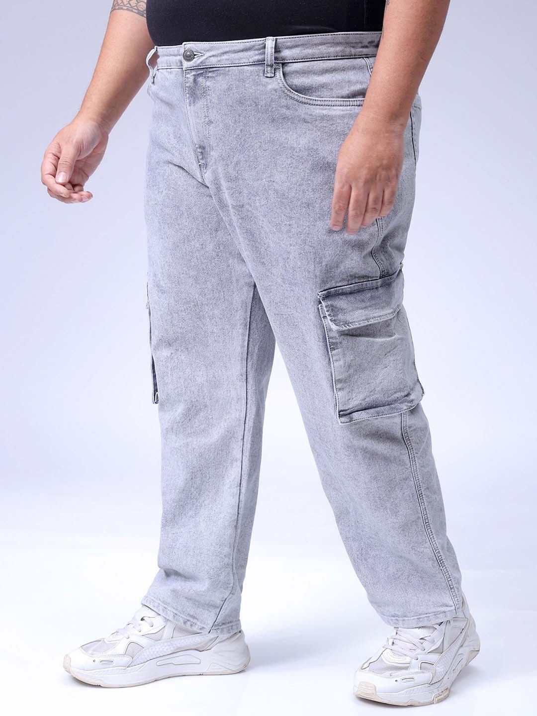 Men's Grey Relaxed Fit Casual Jeans - Image 2