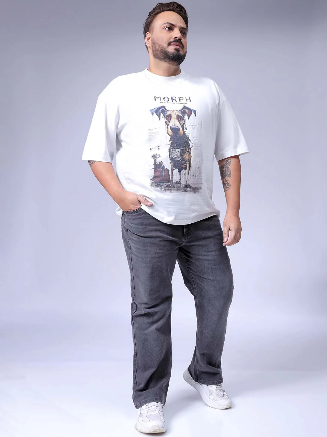 Men's Plus Size Grey Bootcut Fit Solid Stretchable Jeans - Image 3