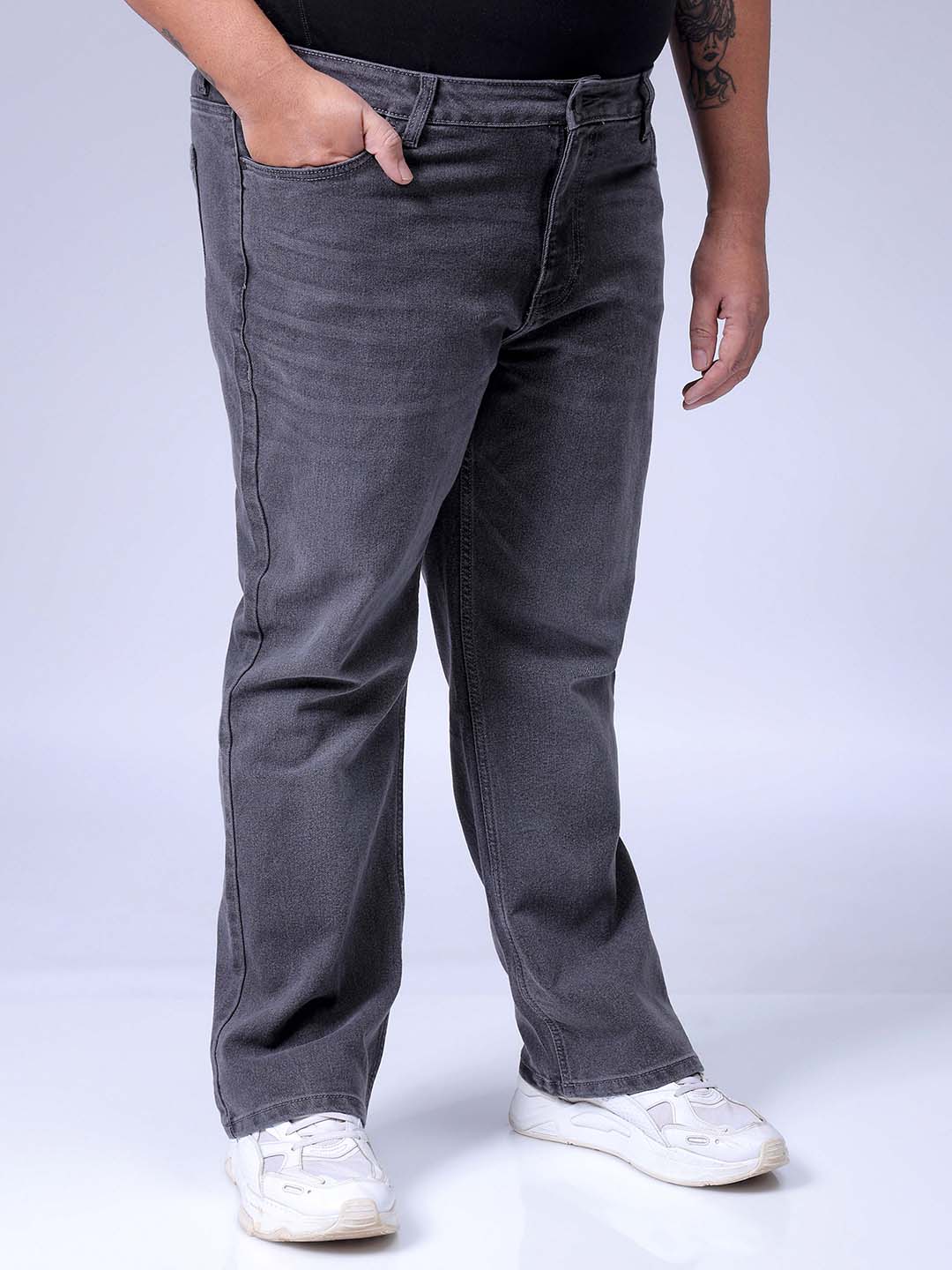 Men's Plus Size Grey Bootcut Fit Solid Stretchable Jeans - Image 4