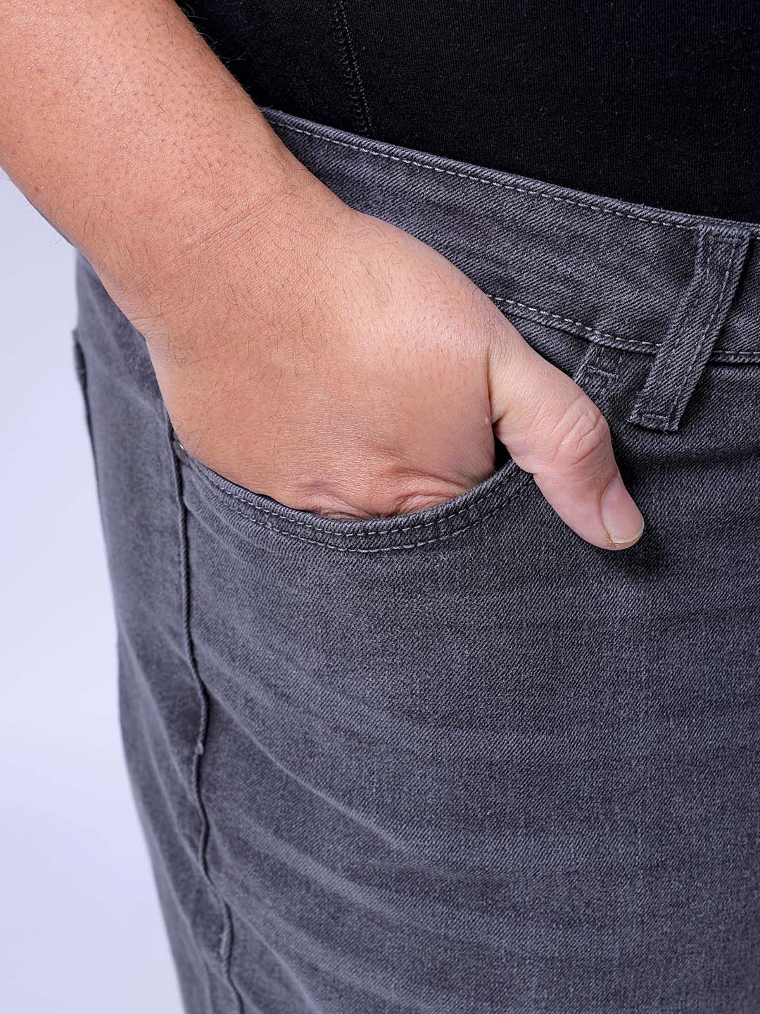 Men's Plus Size Grey Bootcut Fit Solid Stretchable Jeans - Image 6