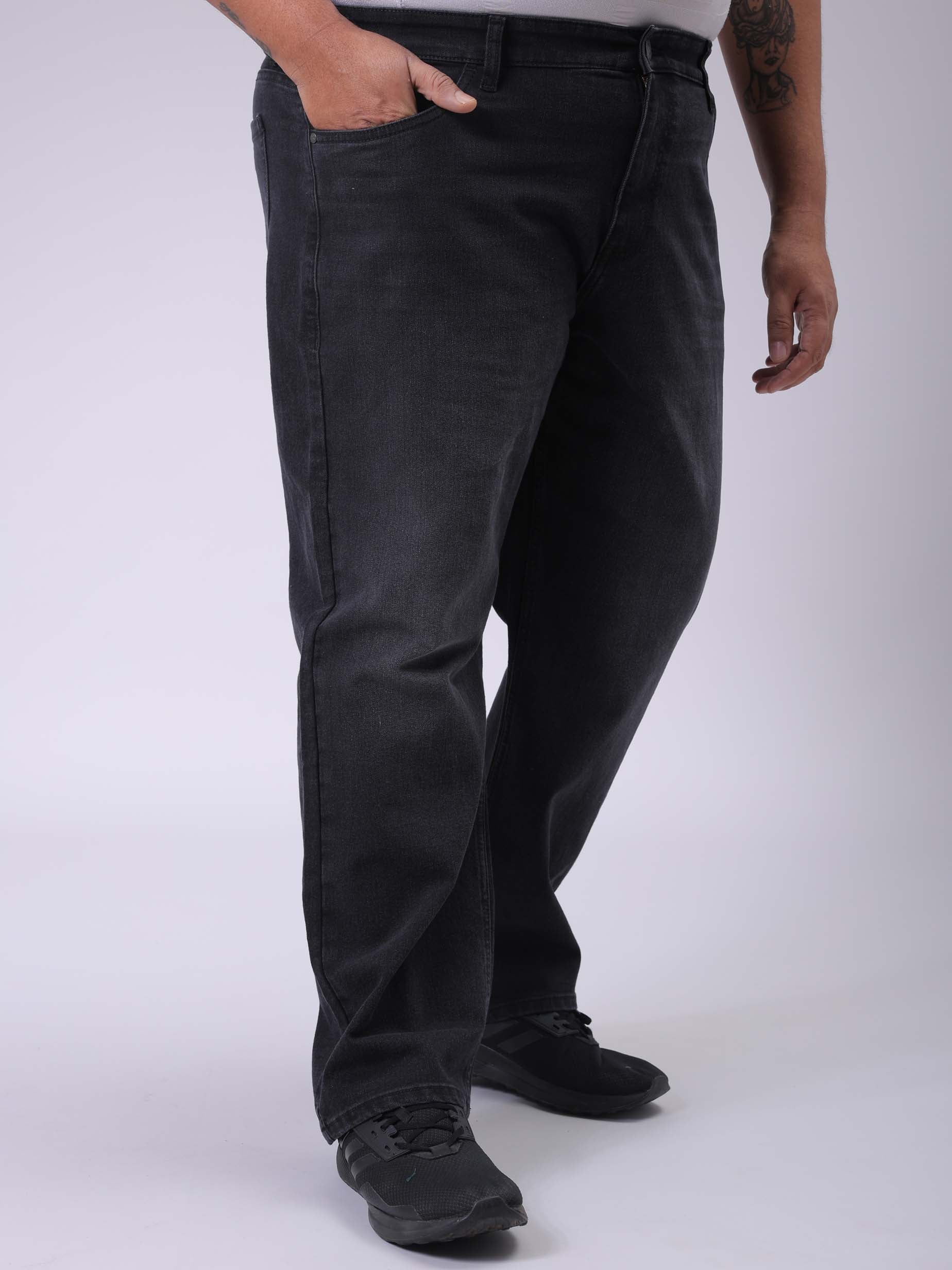 Men's Plus Size Grey Vintage Straight Fit Solid Jeans - Image 3