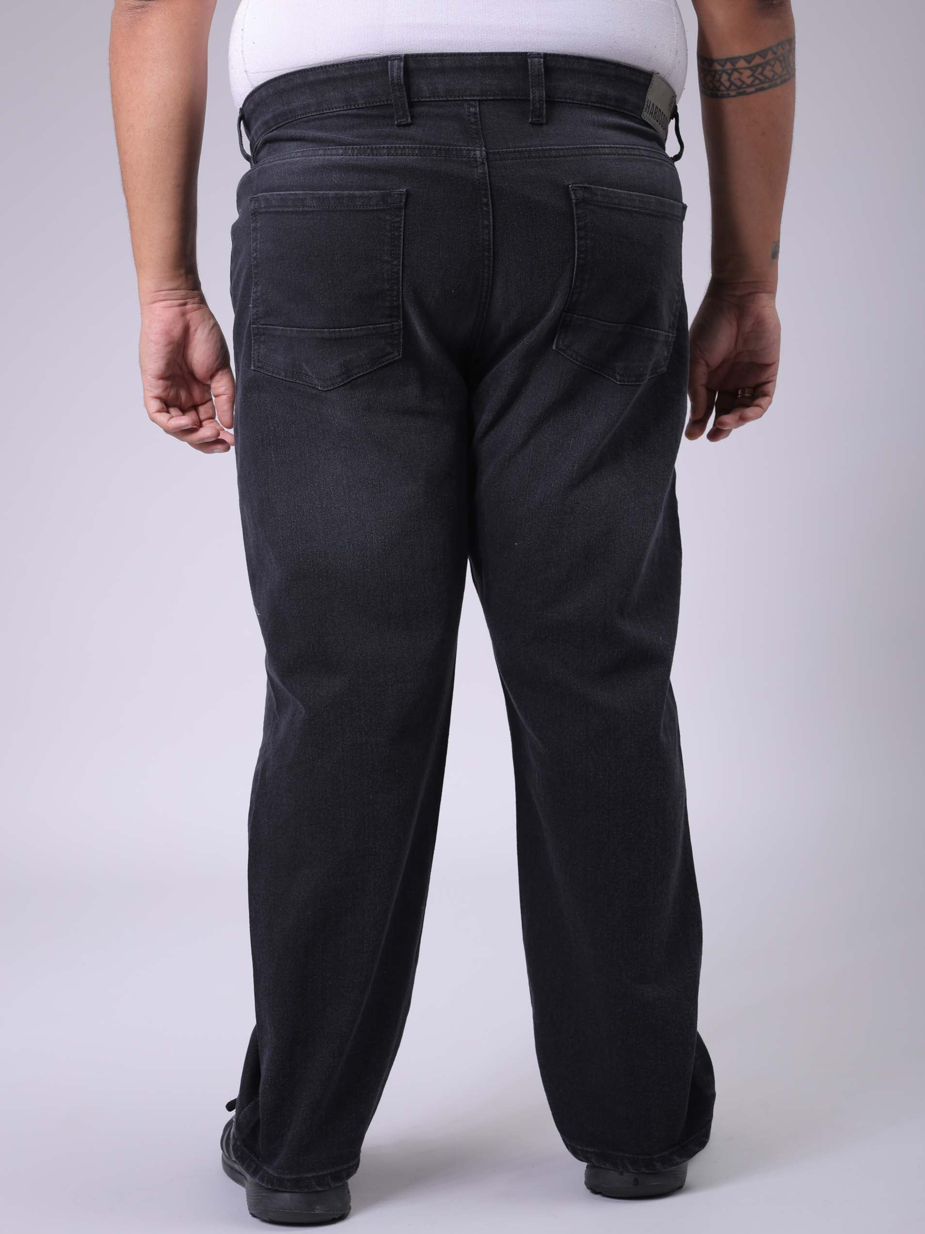 Men's Plus Size Grey Vintage Straight Fit Solid Jeans - Image 4