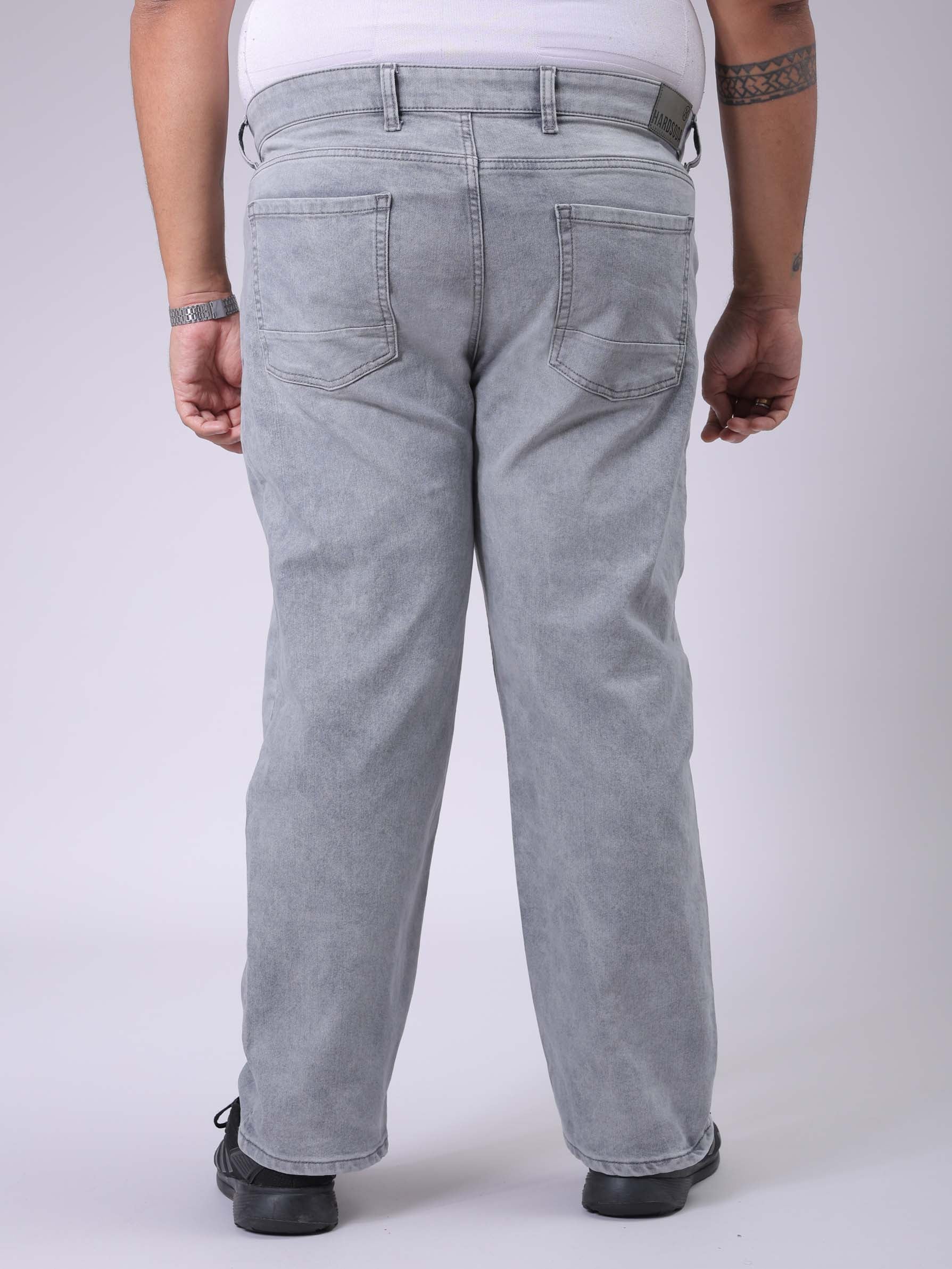 Men's Plus Size Grey Vintage Straight Fit Solid Jeans - Image 5