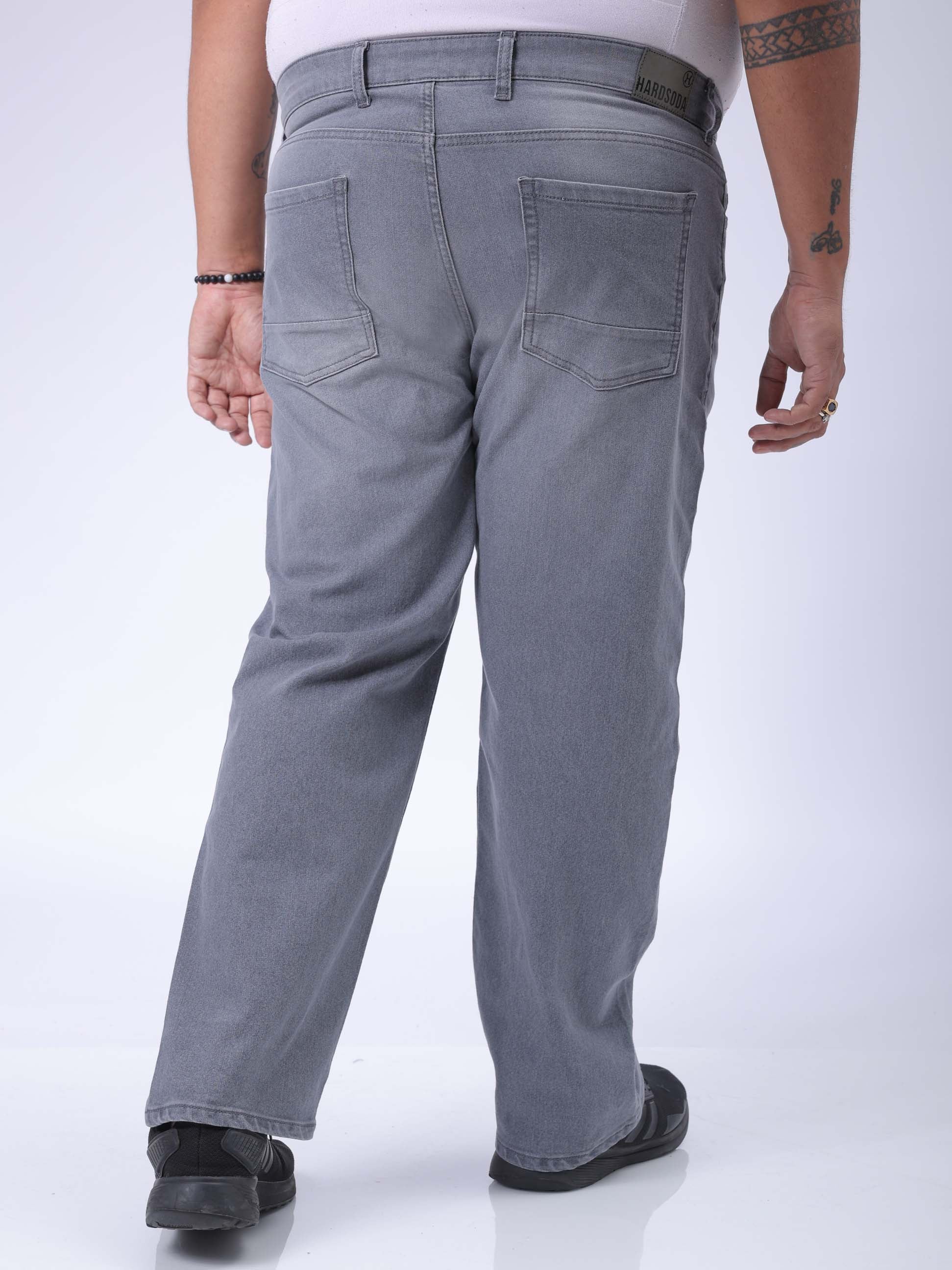 Men's Plus Size Grey Vintage Straight Fit Solid Jeans - Image 5