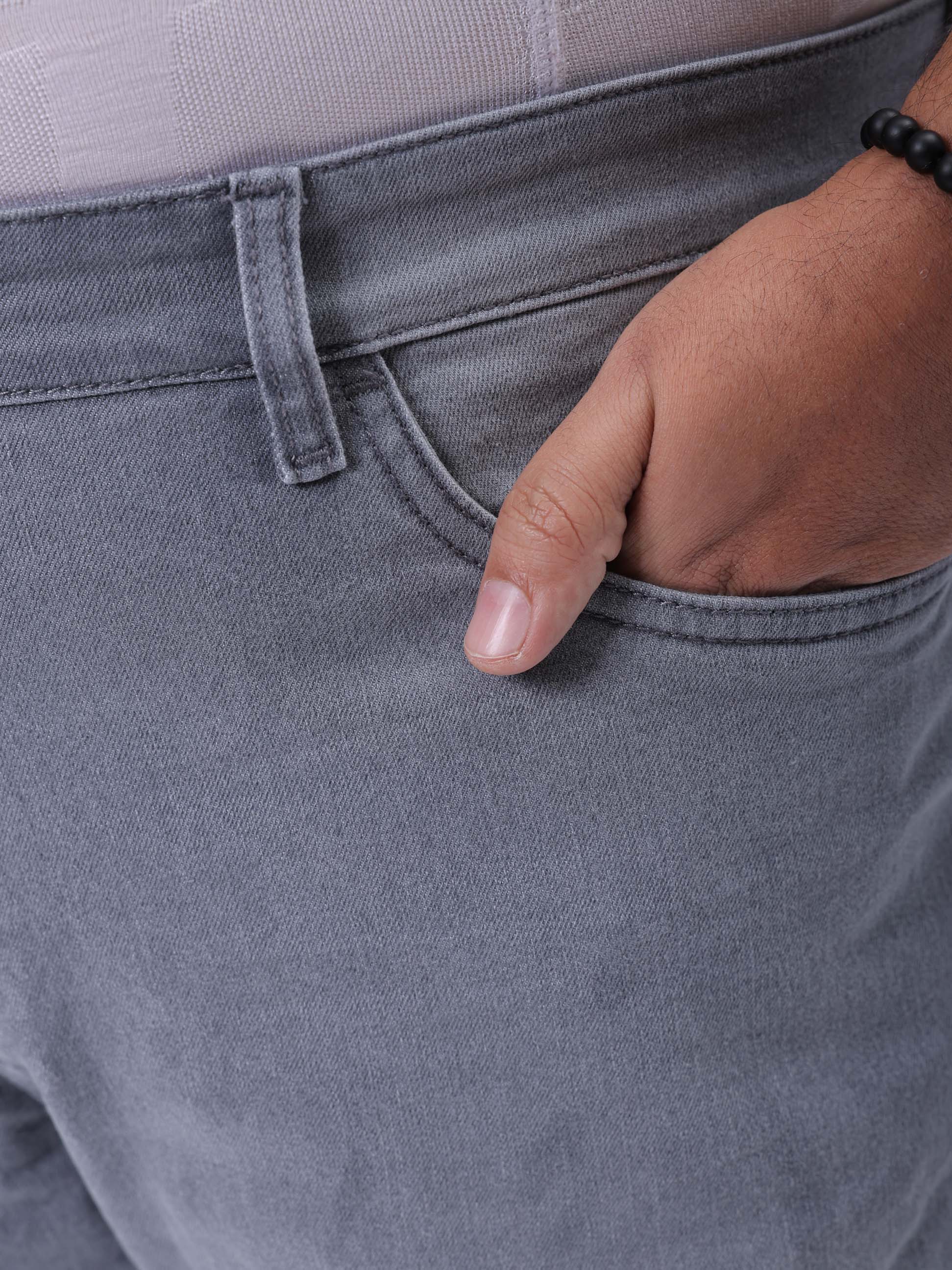 Men's Plus Size Grey Vintage Straight Fit Solid Jeans - Image 6