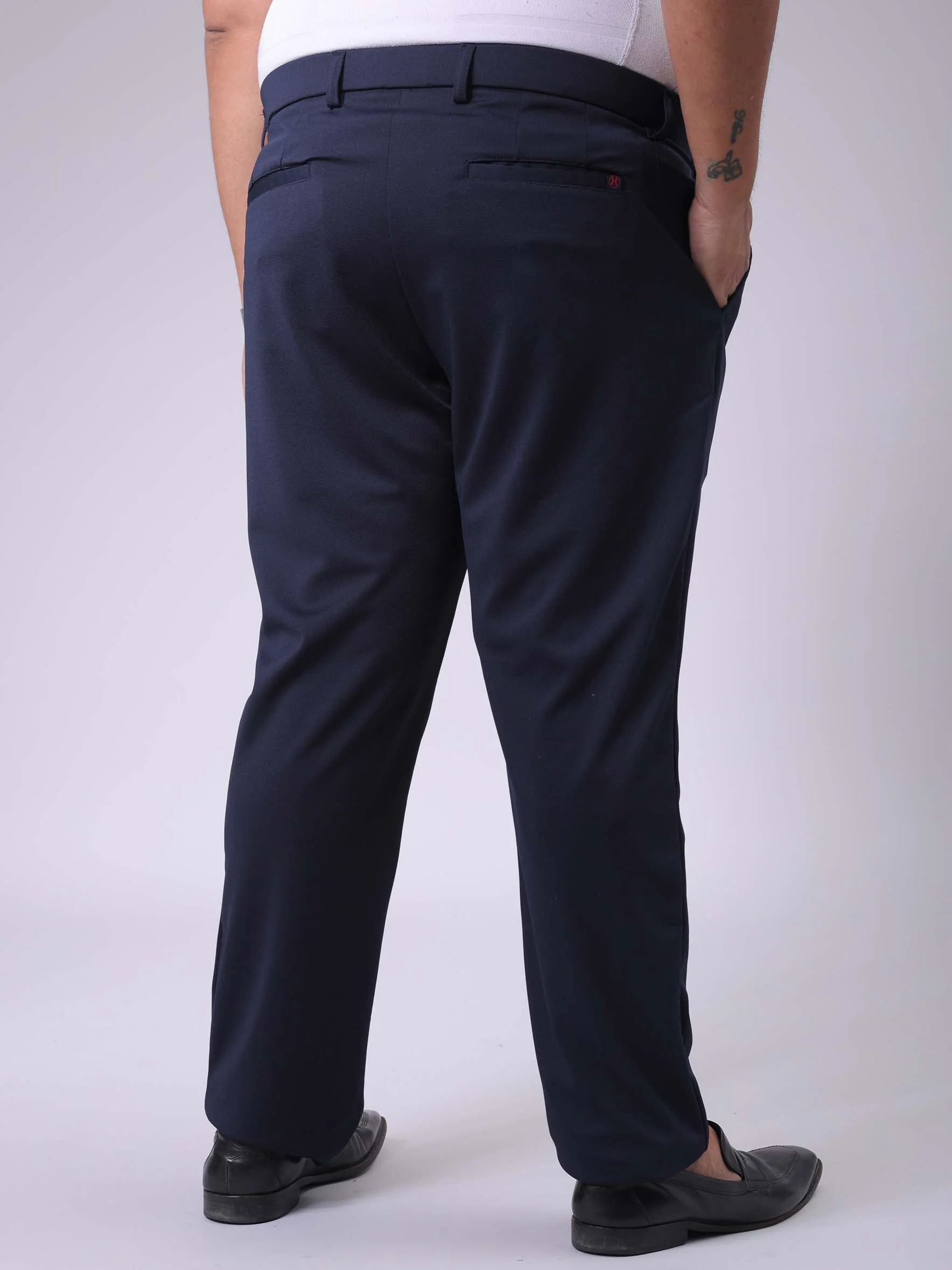 Men's Plus Size Navy Blue Regular Fit Solid Chinos - Image 3