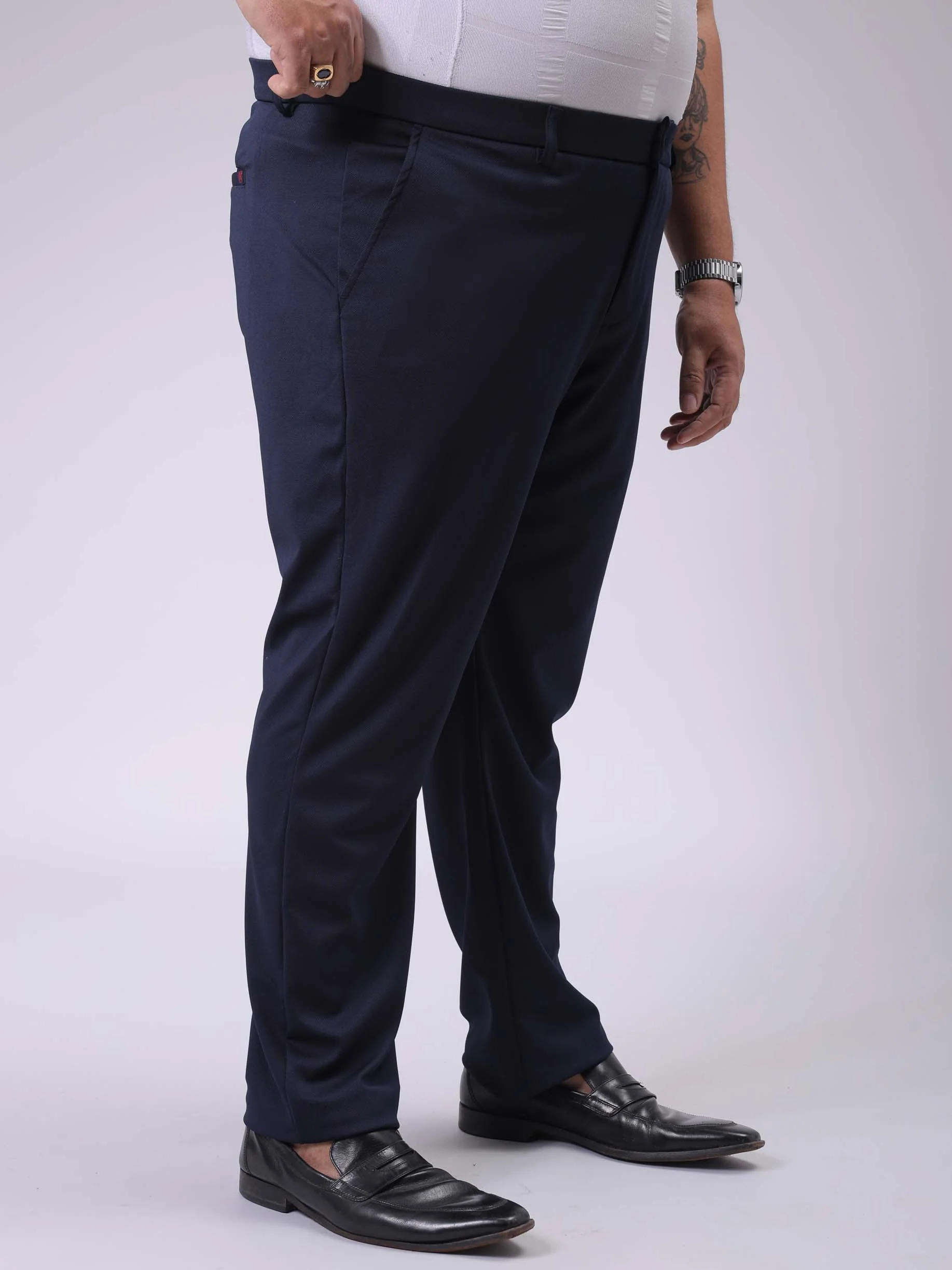Men's Plus Size Navy Blue Regular Fit Solid Chinos - Image 5