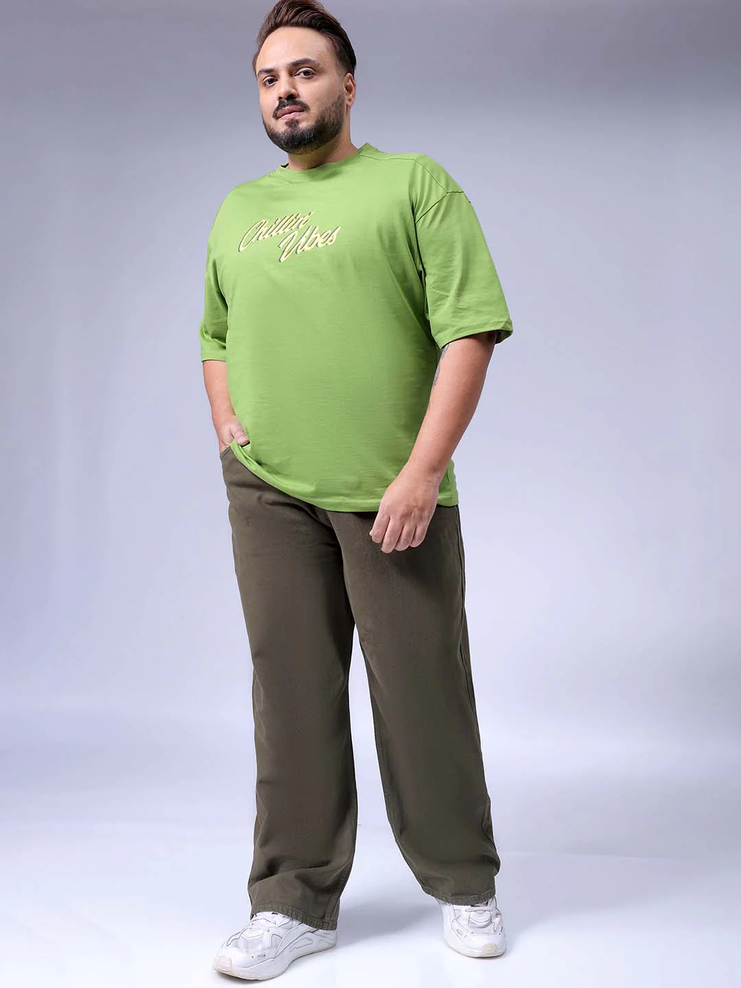 Men's Olive Baggy Fit Casual Jeans - Image 2