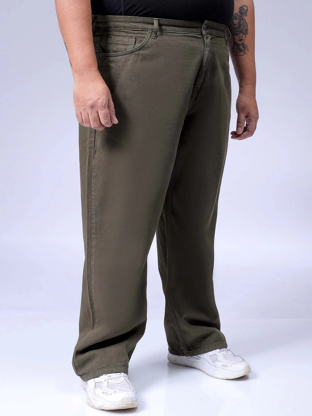 Men's Olive Baggy Fit Casual Jeans - Image 4