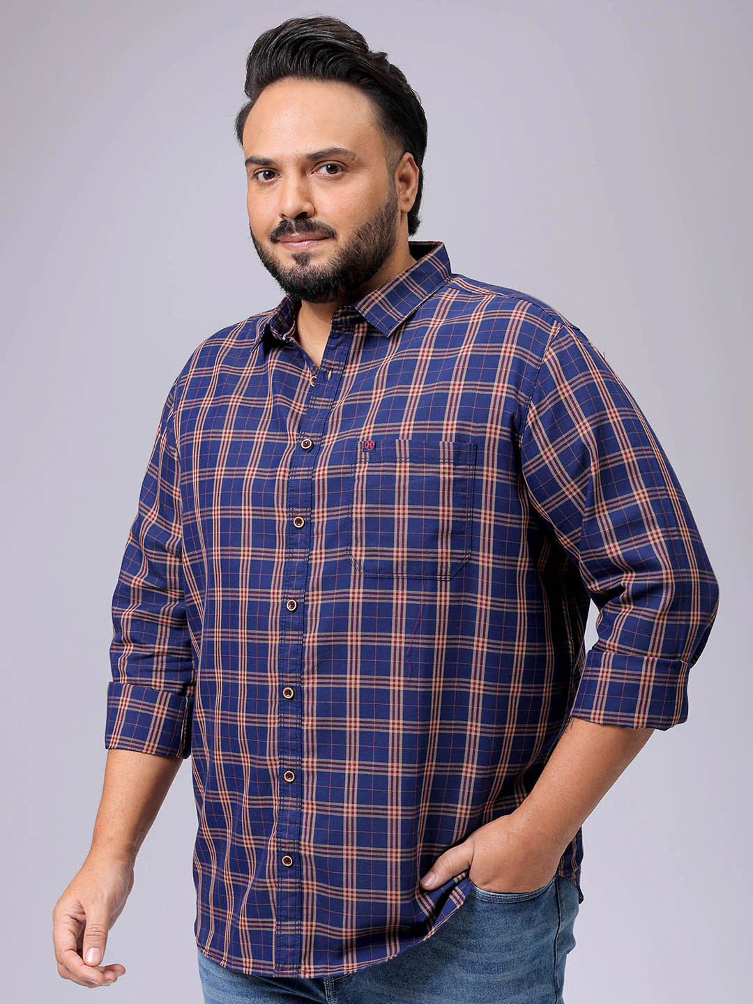 Men's Plus Size Regular Fit Windowpane Checks Casual Shirt - Image 2