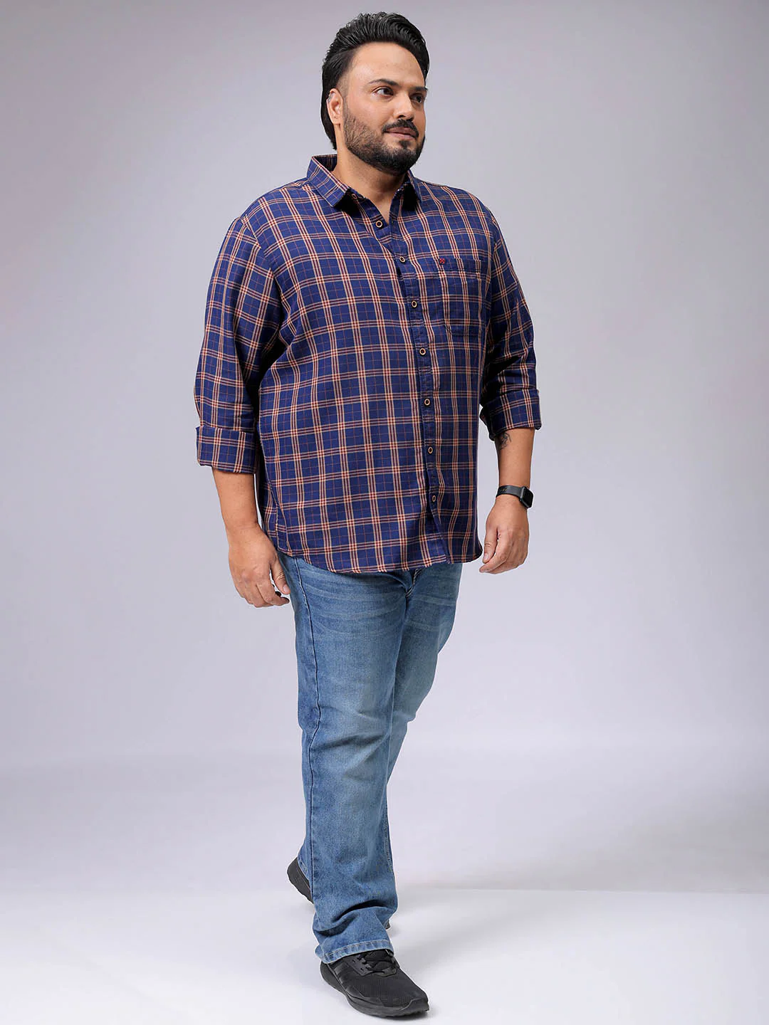Men's Plus Size Regular Fit Windowpane Checks Casual Shirt - Image 3