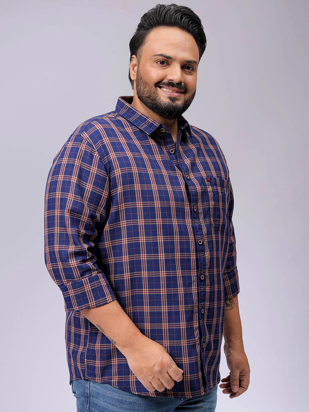 Men's Plus Size Regular Fit Windowpane Checks Casual Shirt - Image 4