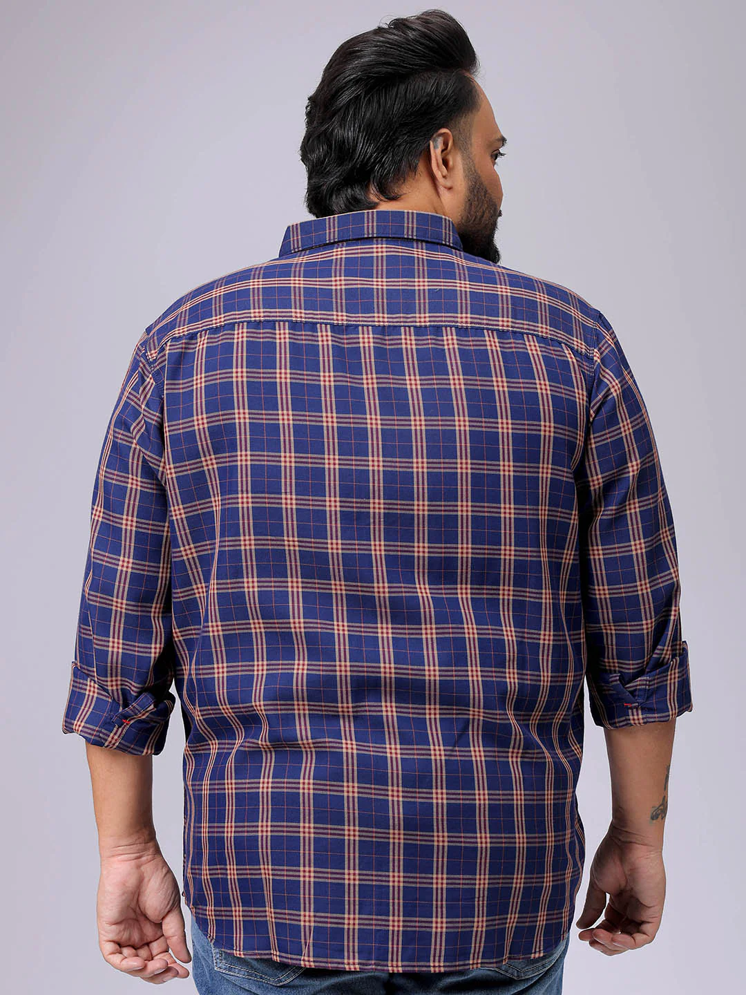 Men's Plus Size Regular Fit Windowpane Checks Casual Shirt - Image 5