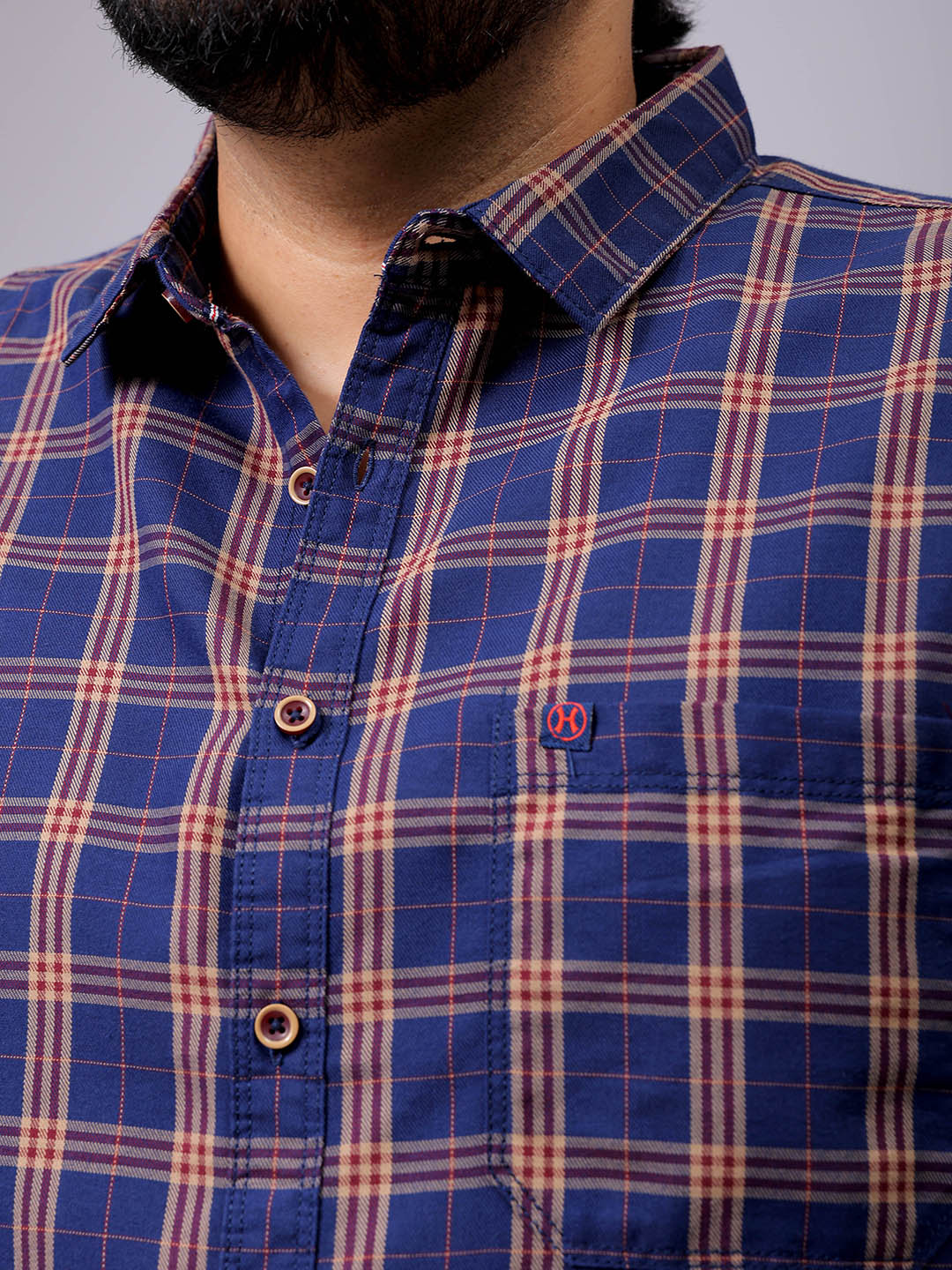 Men's Plus Size Regular Fit Windowpane Checks Casual Shirt - Image 6