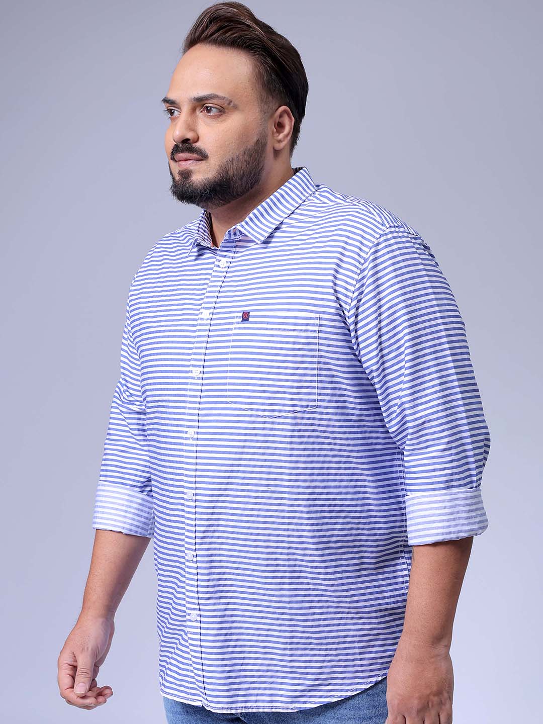 Men's Blue Size Striped Casual Shirt - Image 2