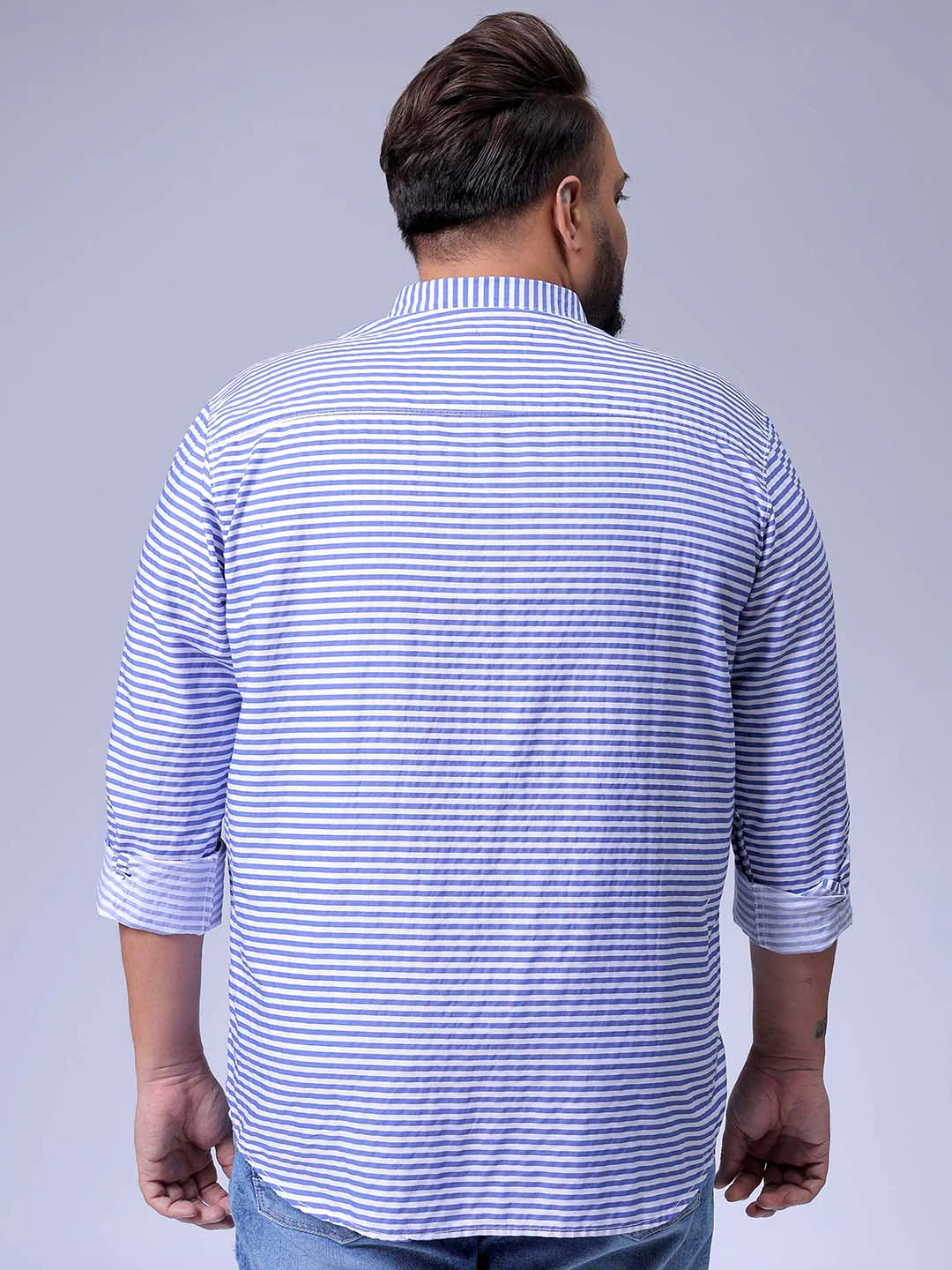 Men's Blue Size Striped Casual Shirt - Image 5