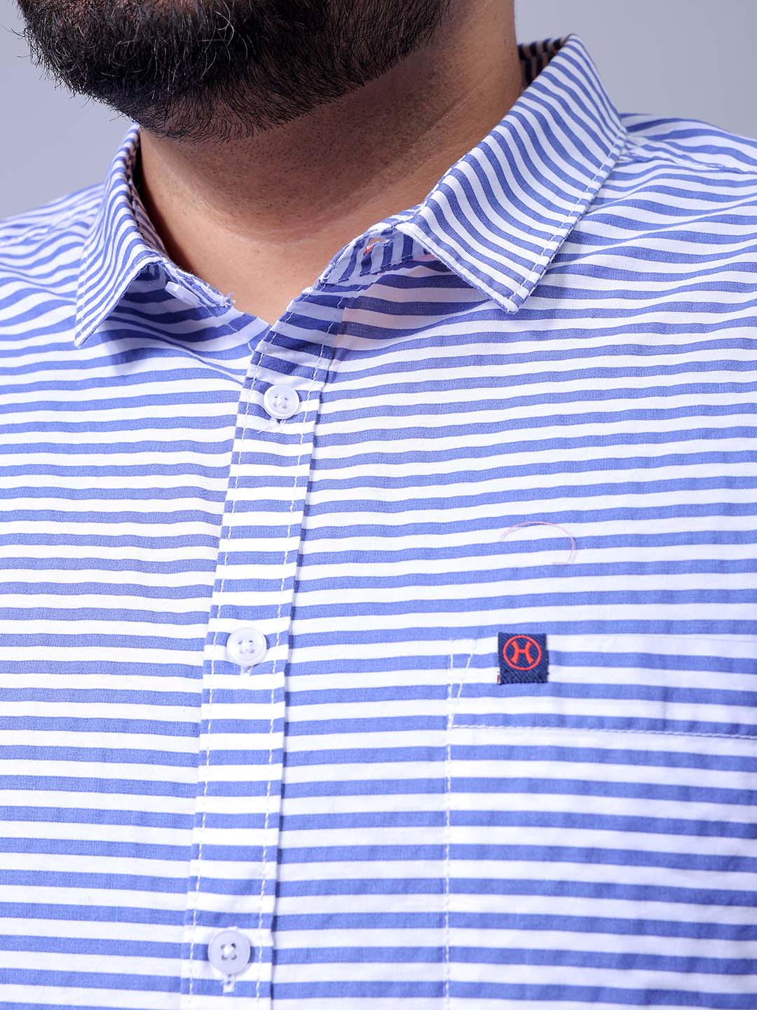 Men's Blue Size Striped Casual Shirt - Image 6