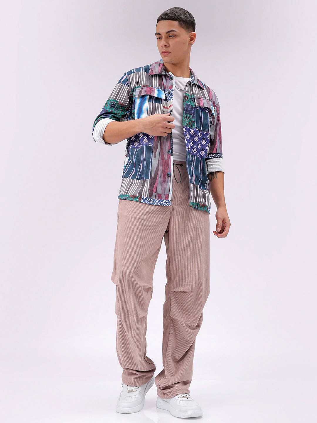 Men's Light Mauve Baggy Fit Textured Athletic  Jogger - Image 2