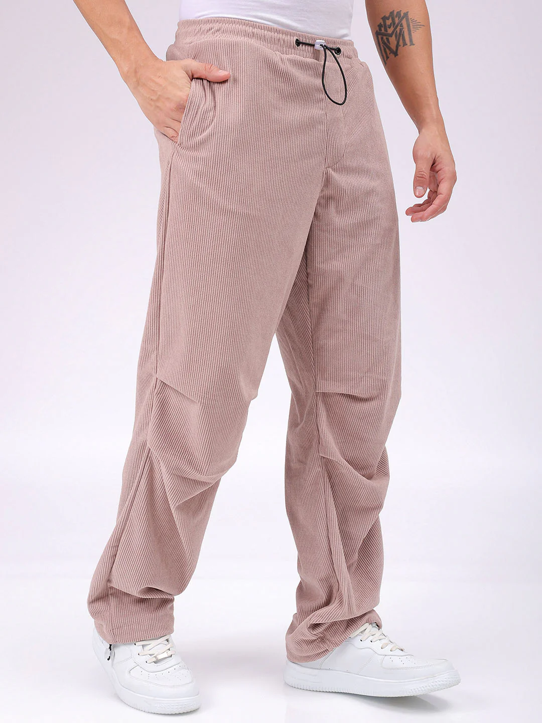 Men's Light Mauve Baggy Fit Textured Athletic  Jogger - Image 5