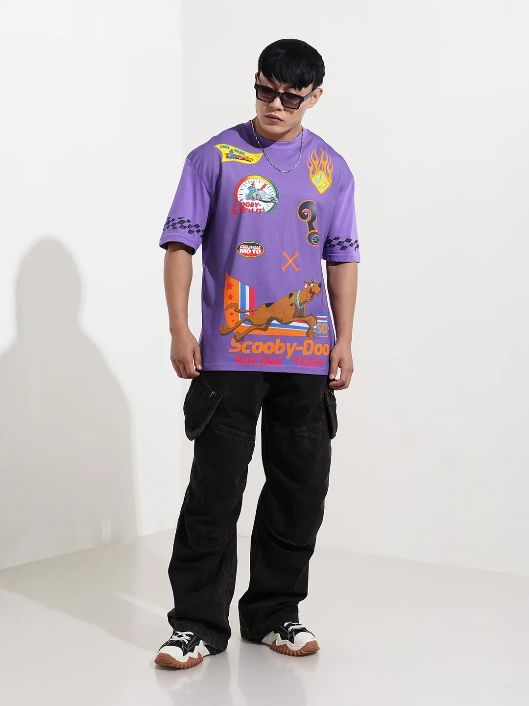 Men's Purple Boxy Fit Character Scooby-Doo Printed Crew Neck T-Shirt - Image 2