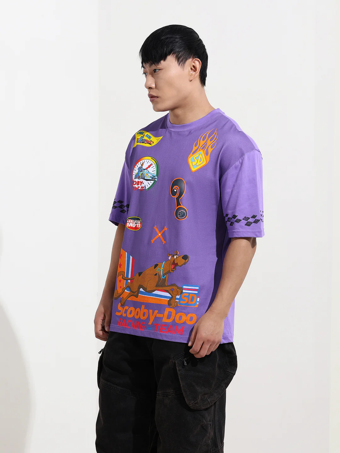 Men's Purple Boxy Fit Character Scooby-Doo Printed Crew Neck T-Shirt - Image 3