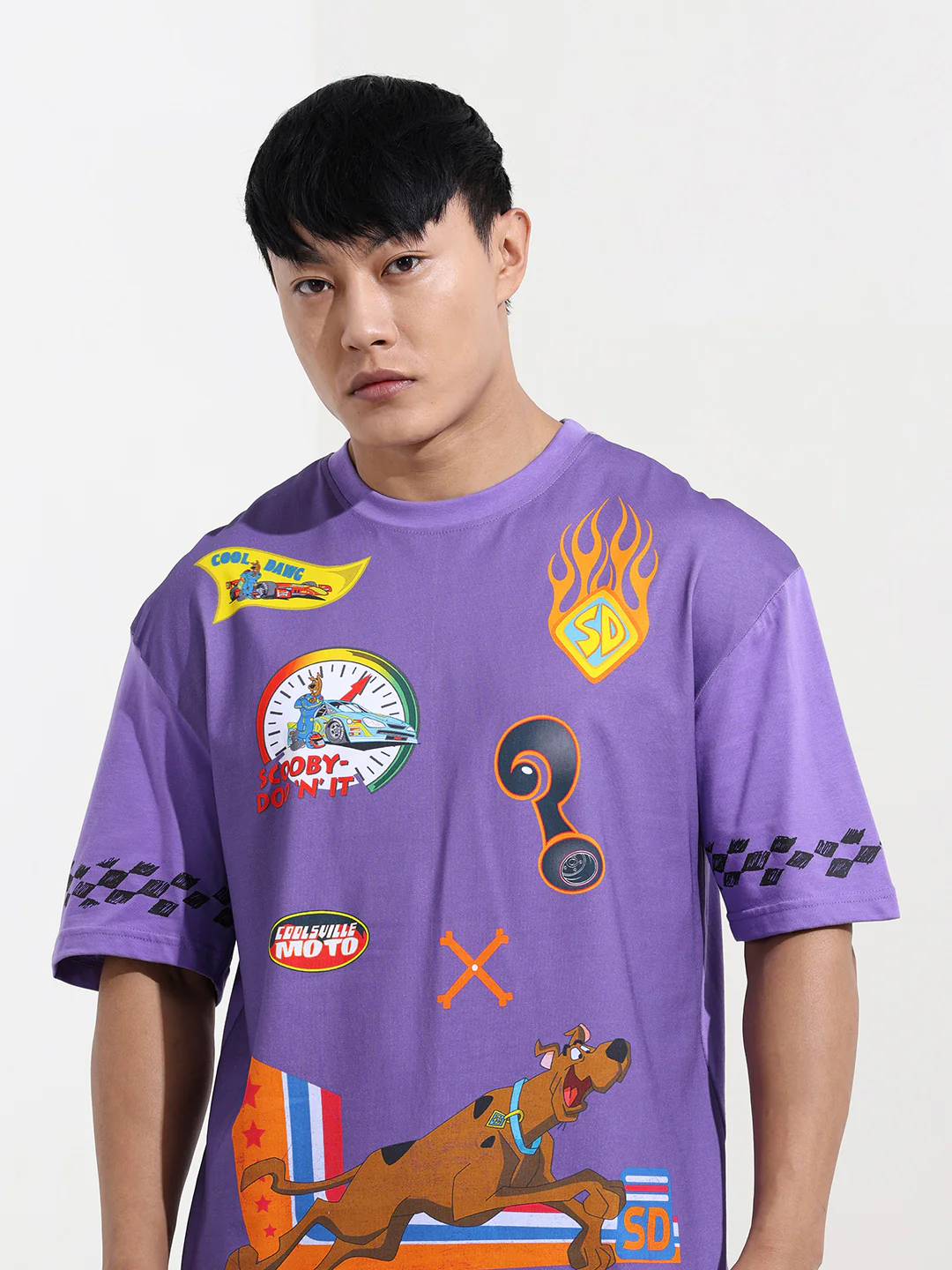 Men's Purple Boxy Fit Character Scooby-Doo Printed Crew Neck T-Shirt - Image 5