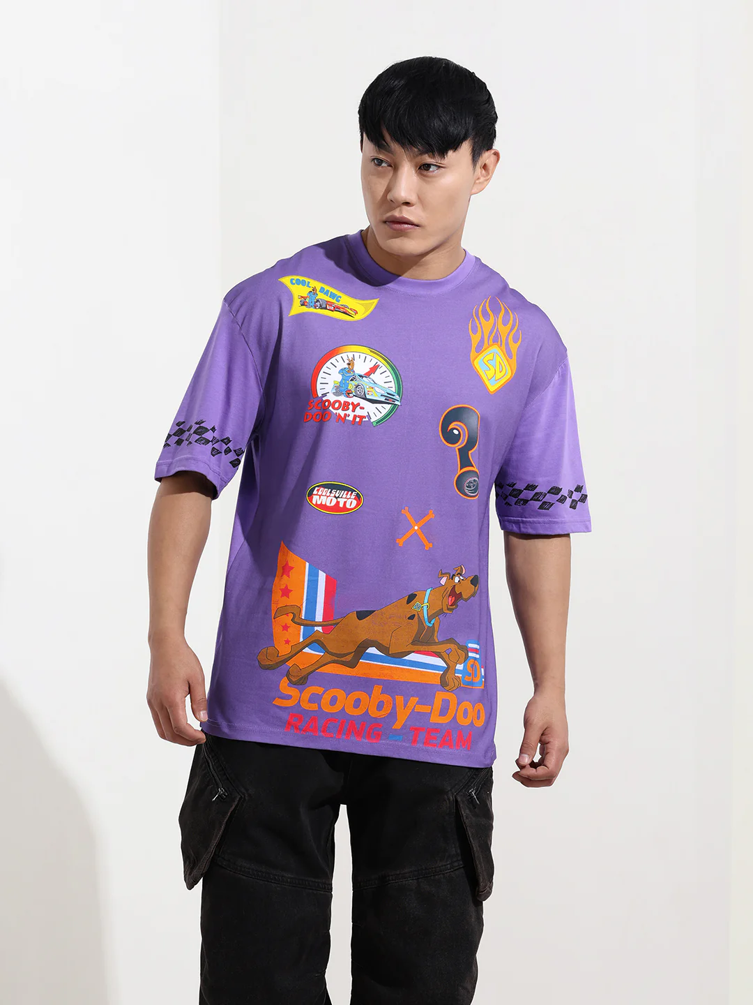 Men's Purple Boxy Fit Character Scooby-Doo Printed Crew Neck T-Shirt - Image 6