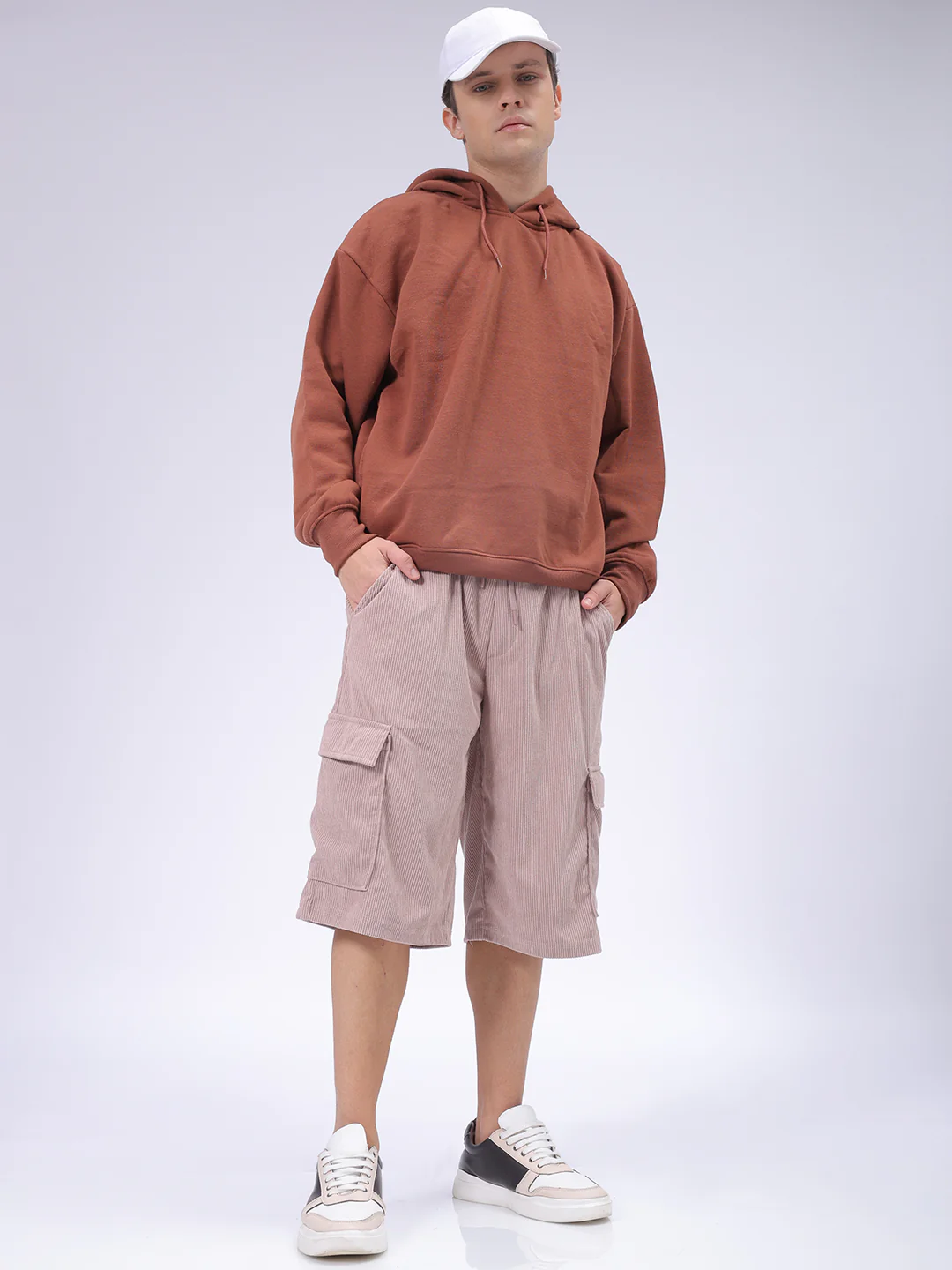 Men's Light Mauve Loose Fit Textured Utility Shorts - Image 2