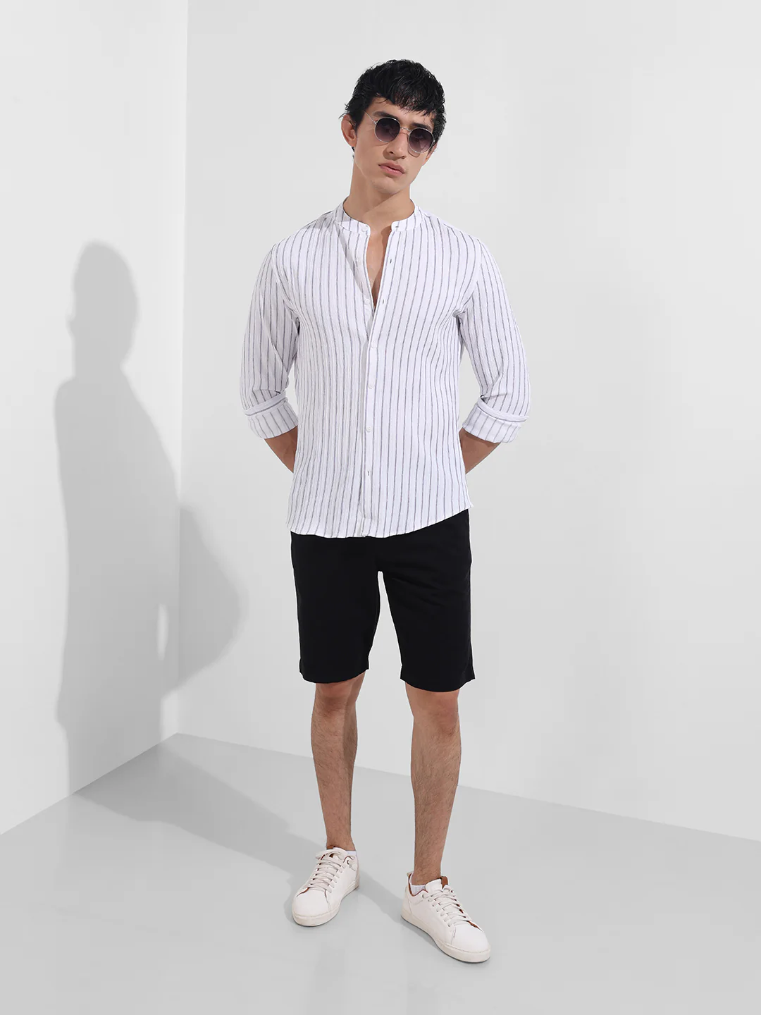 Men's Purple Regular Fit Striped Casual Shirt - Image 4