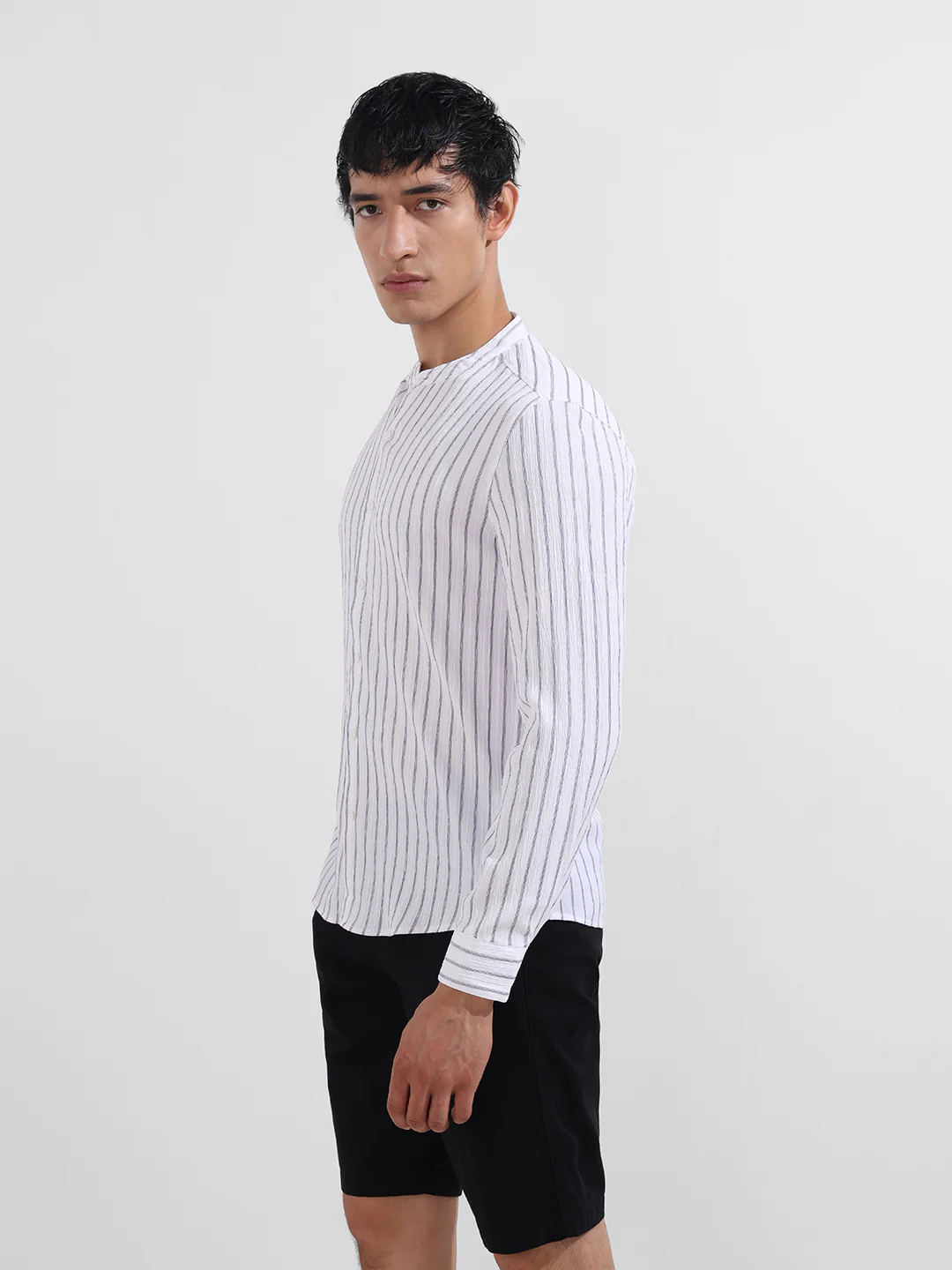 Men's Purple Regular Fit Striped Casual Shirt - Image 5