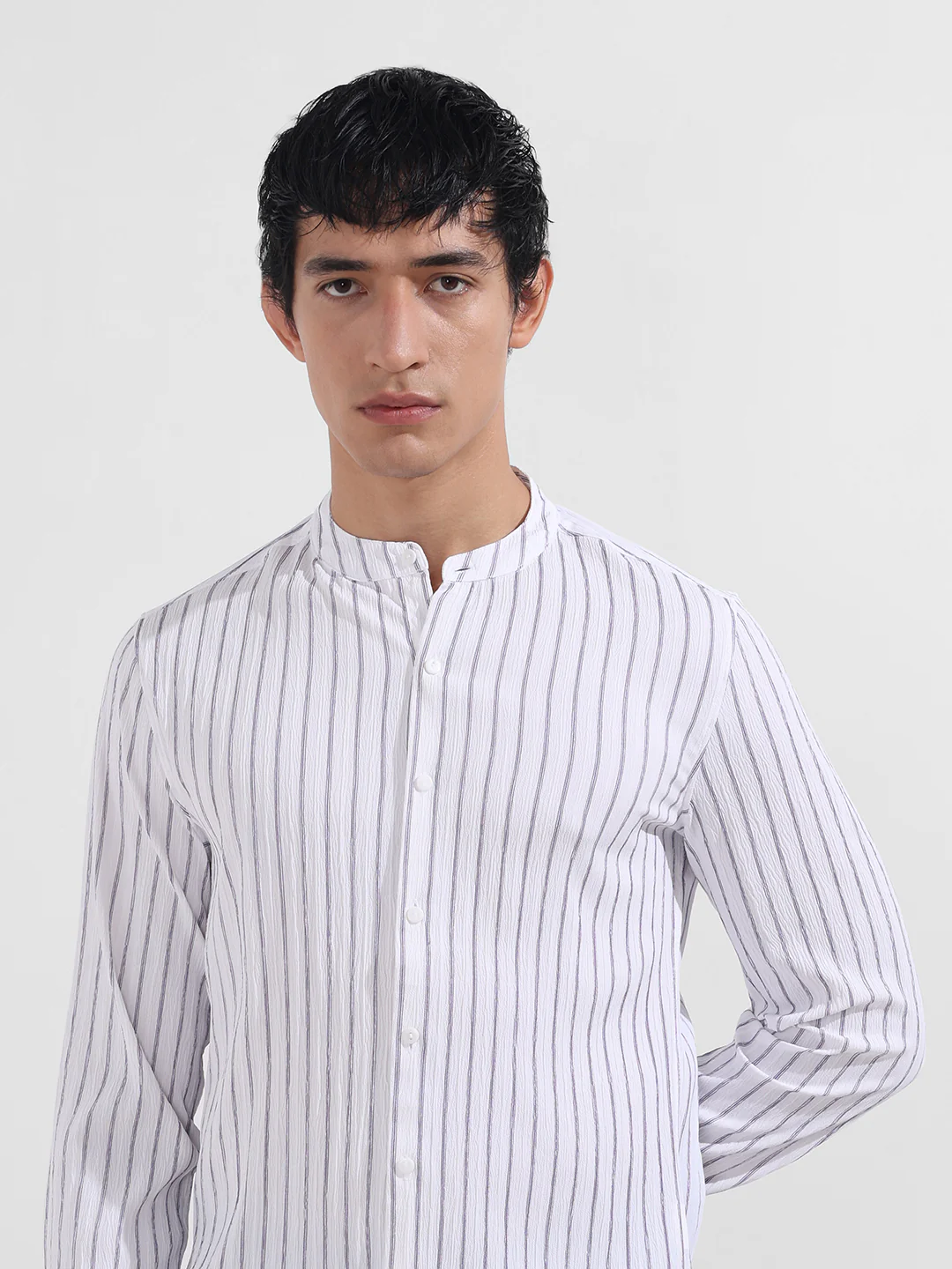 Men's Purple Regular Fit Striped Casual Shirt - Image 6