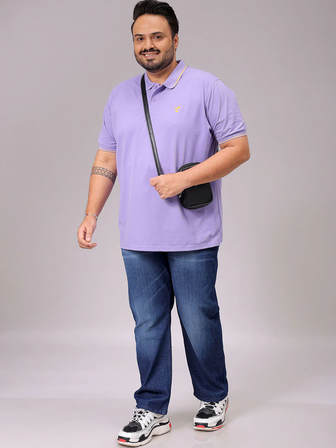 Men's Purple Regular Fit Solid Polo Plus Size T-shirt - Image 2