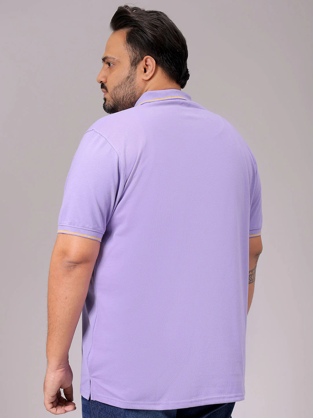 Men's Purple Regular Fit Solid Polo Plus Size T-shirt - Image 3