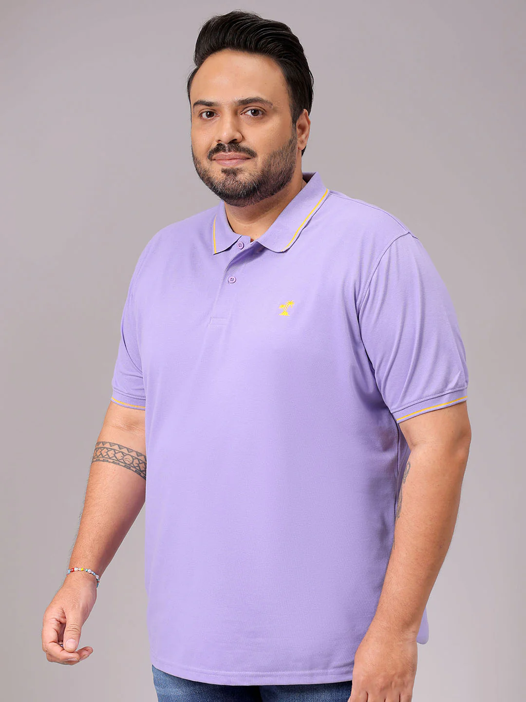 Men's Purple Regular Fit Solid Polo Plus Size T-shirt - Image 4