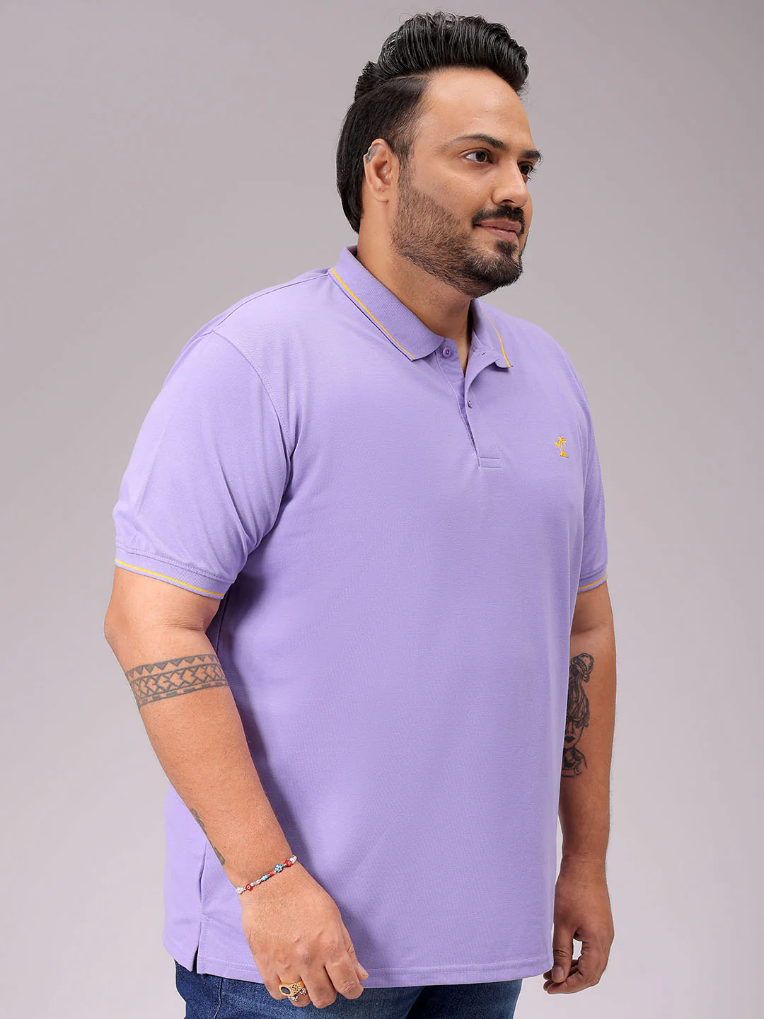 Men's Purple Regular Fit Solid Polo Plus Size T-shirt - Image 5