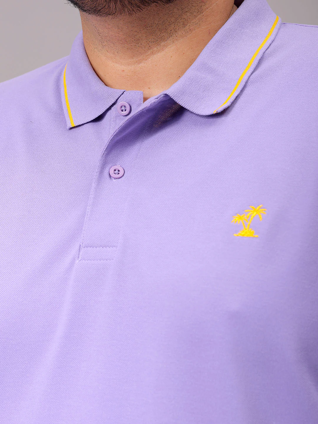 Men's Purple Regular Fit Solid Polo Plus Size T-shirt - Image 6
