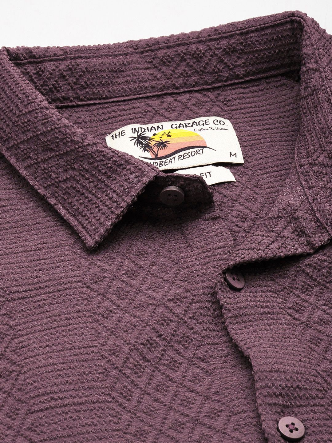 Men's Dusty Grape Regular Fit Solid Textured Shirt - Image 5