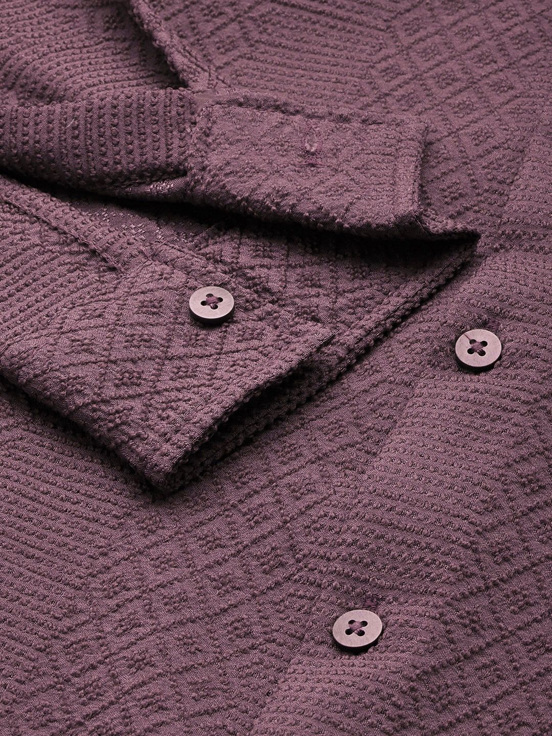 Men's Dusty Grape Regular Fit Solid Textured Shirt - Image 6