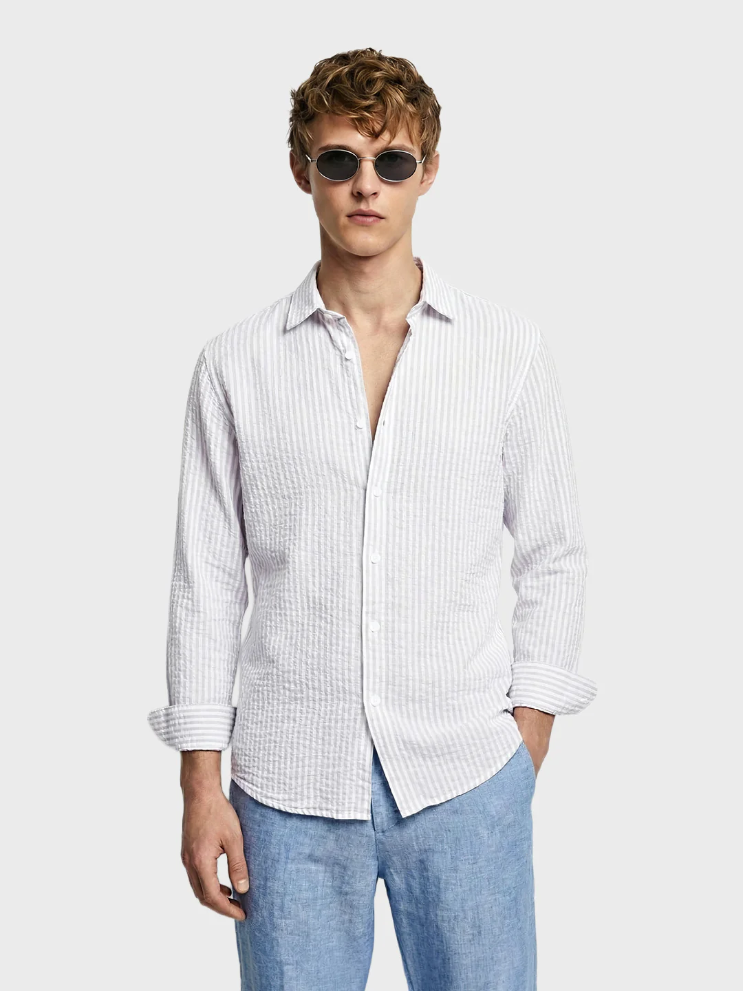 Men's Purple Relaxed Fit Striped Casual Shirt - Image 2