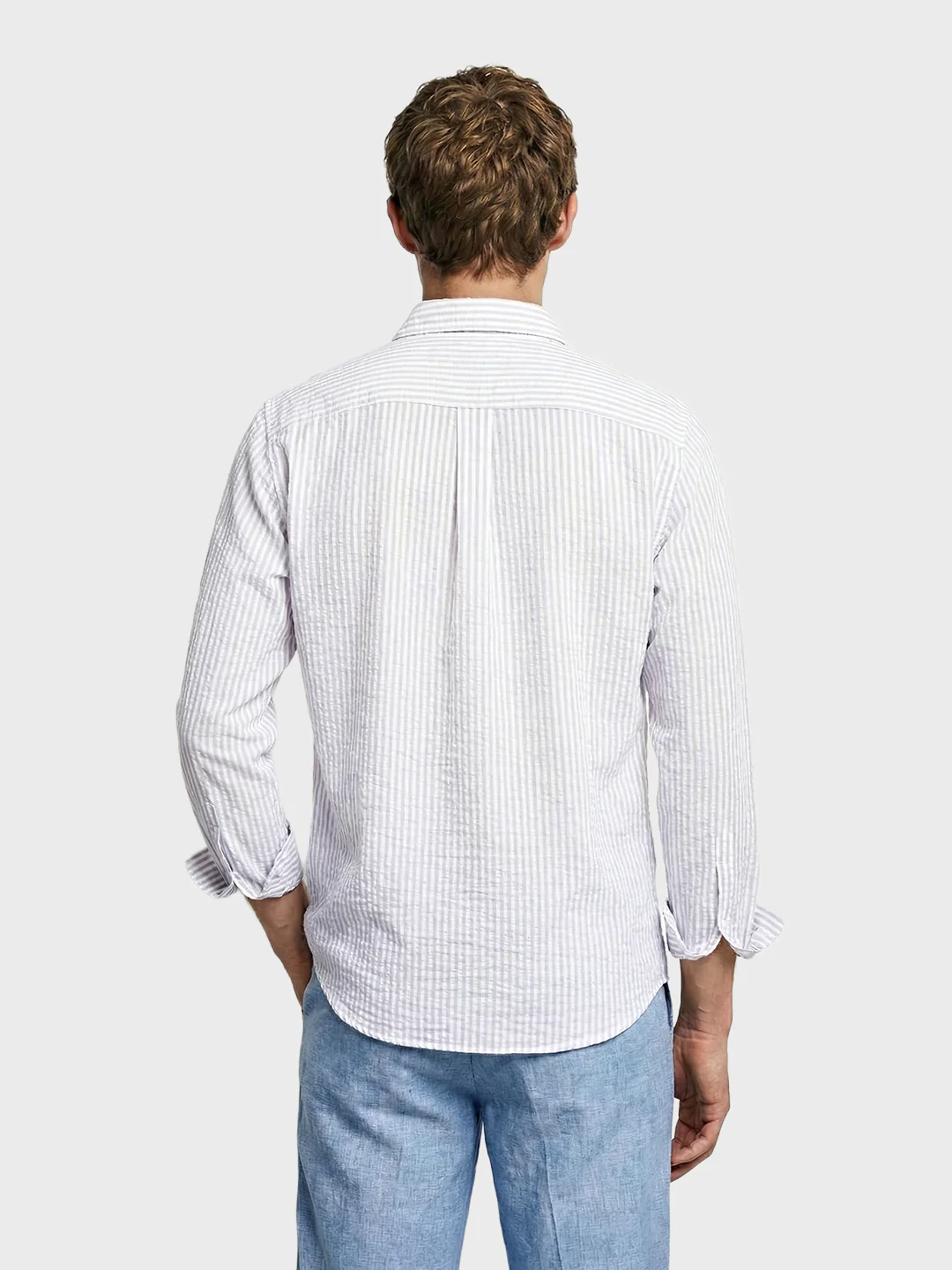 Men's Purple Relaxed Fit Striped Casual Shirt - Image 3
