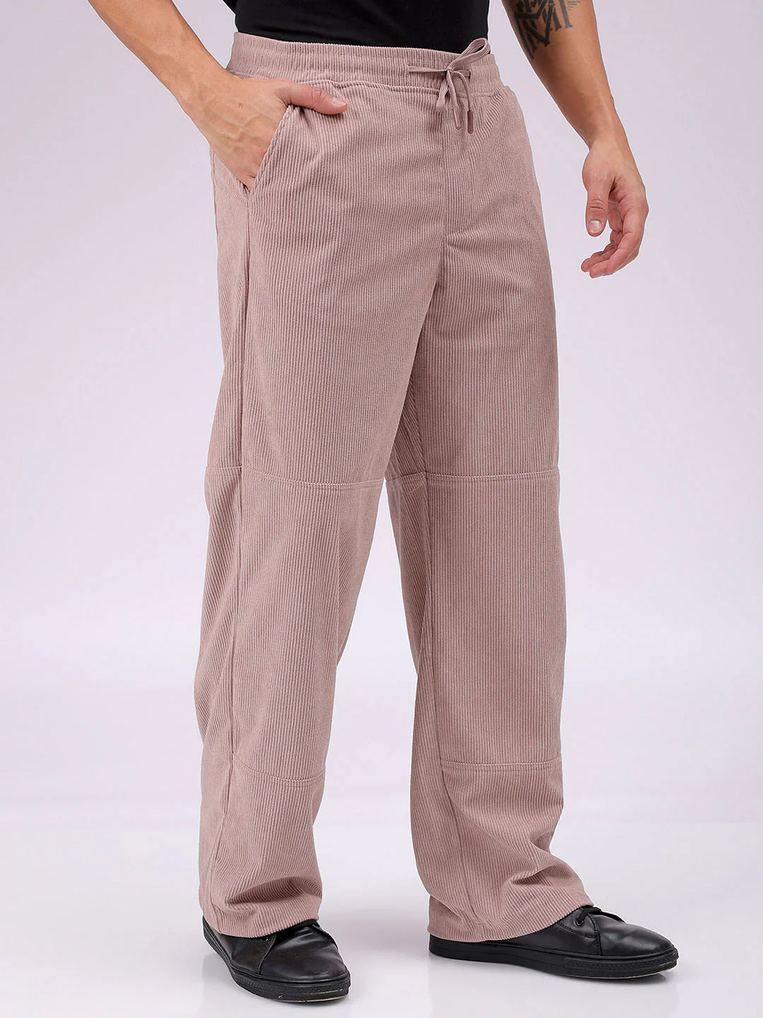Men's Light Mauve Relaxed Fit Solid Athletic  Jogger - Image 4