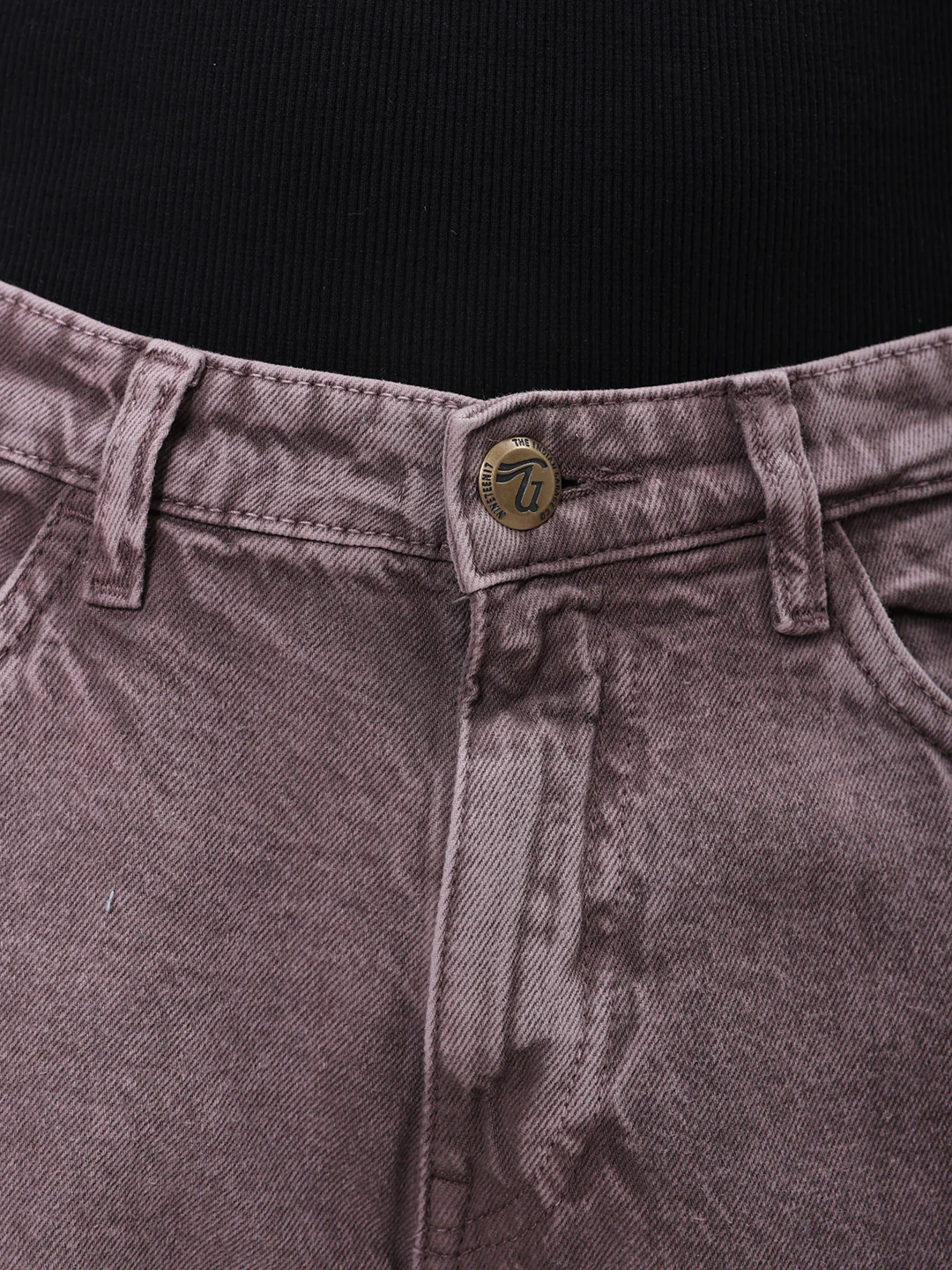 Men's Mauve Relaxed Fit Patched Casual Jeans - Image 6