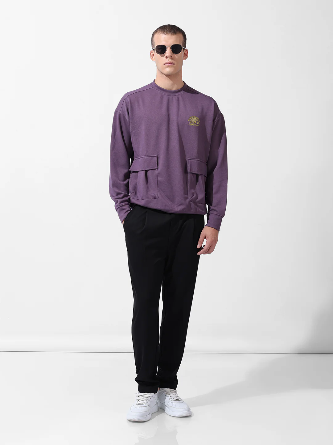 Men's Dusted Grape Relaxed Fit Solid Street Wear Sweatshirts - Image 10